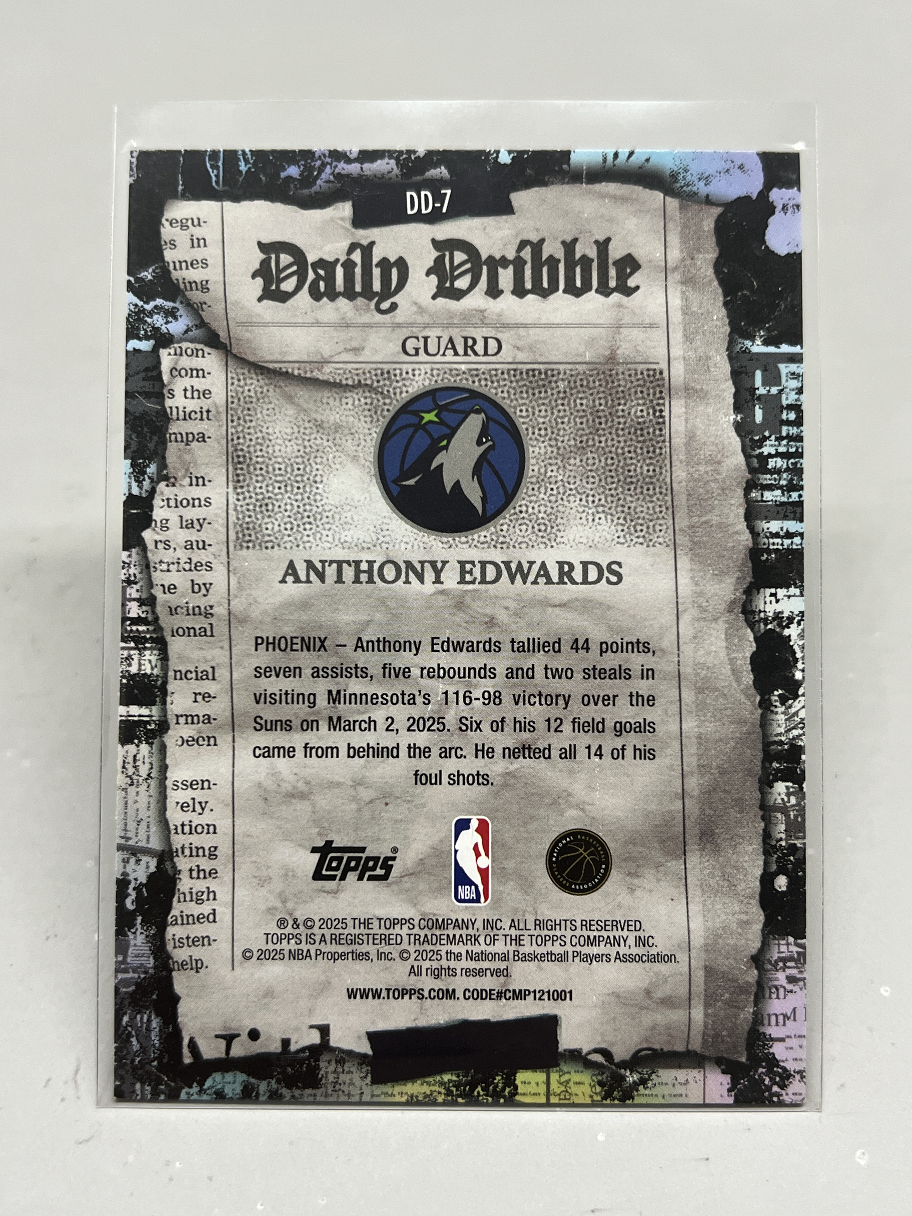 2025 Topps Flagship Anthony Edwards Daily Dribble【挂机拍卖】安东尼·爱德华兹 华子 森林狼 #7 日报特卡 折射 卡品如图 收藏 凑套