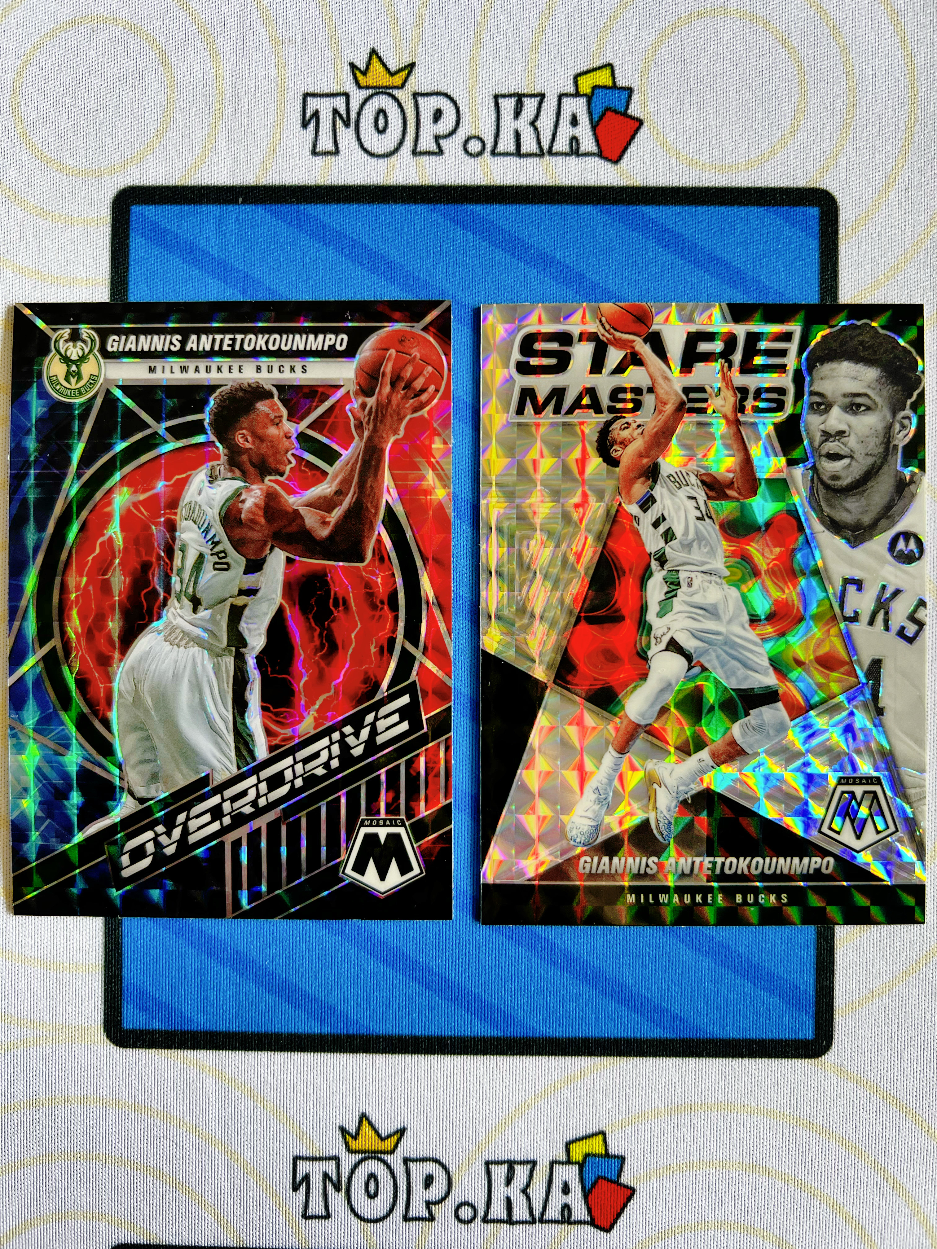 【顶尖卡社】2021-22 Panini Mosaic Giannis Antetokounmpo 雄鹿 字母哥 阿德托昆博 马赛克折 过载特卡+凝视大师特卡 一图2张打包 lot不保卡品【凯里】