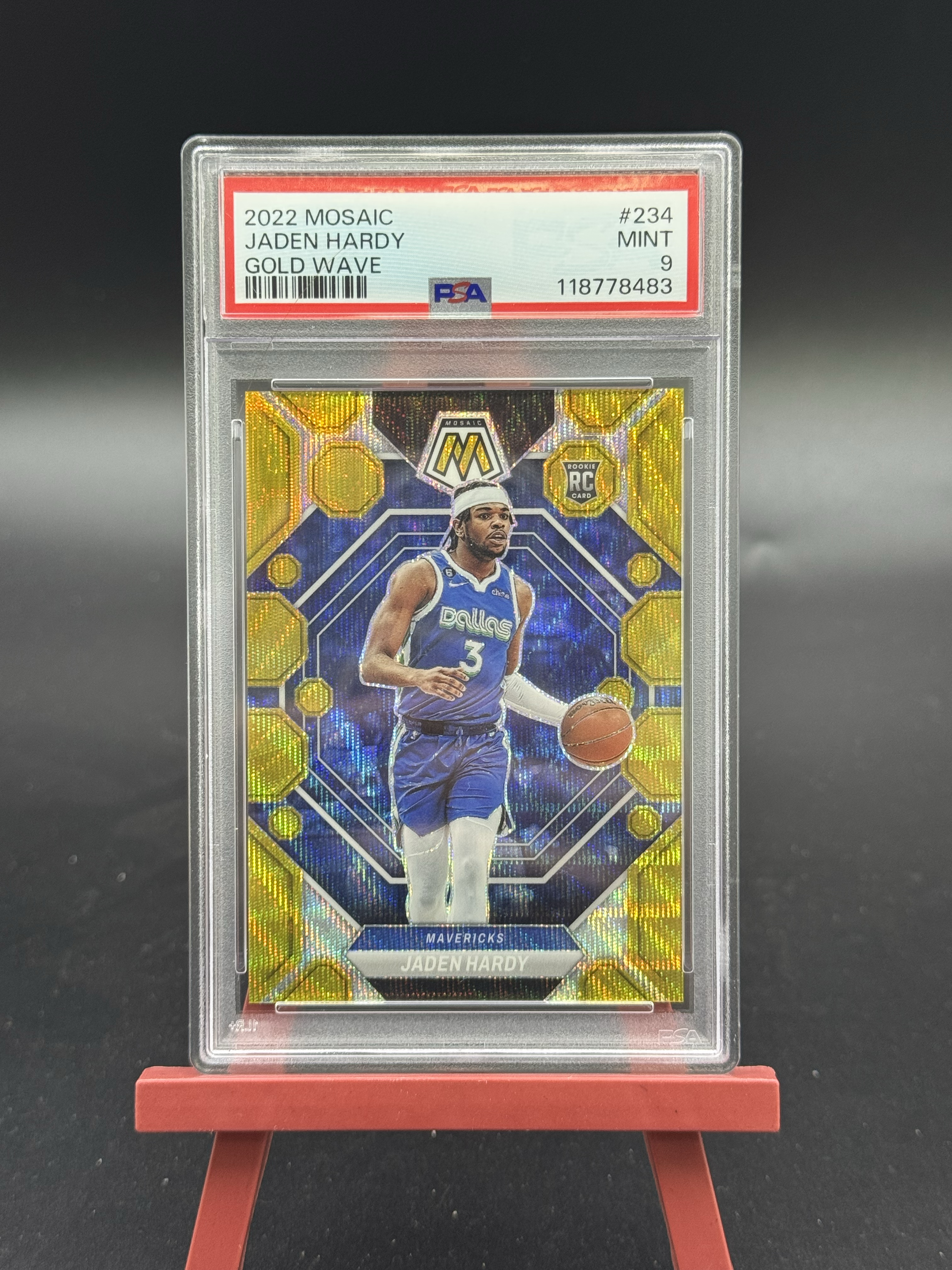 2022-23 Panini Mosaic Jaden Hardy RC 马赛克 贾登 杰登 哈迪 新秀 金波纹折 折射 6/10编 独行侠 PSA9分评级卡 Hzo6