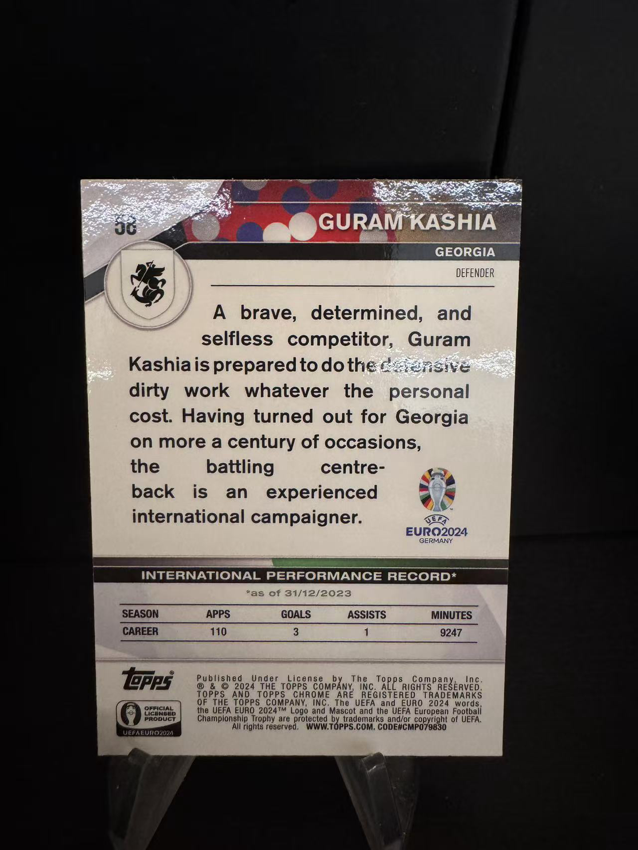 龖2023-24 Topps Chrome Guram Kashia 欧洲杯 蓝宝石 TC 卡什亚 格鲁吉亚 31/50编 金碎冰折 卡品如图 MJ002S