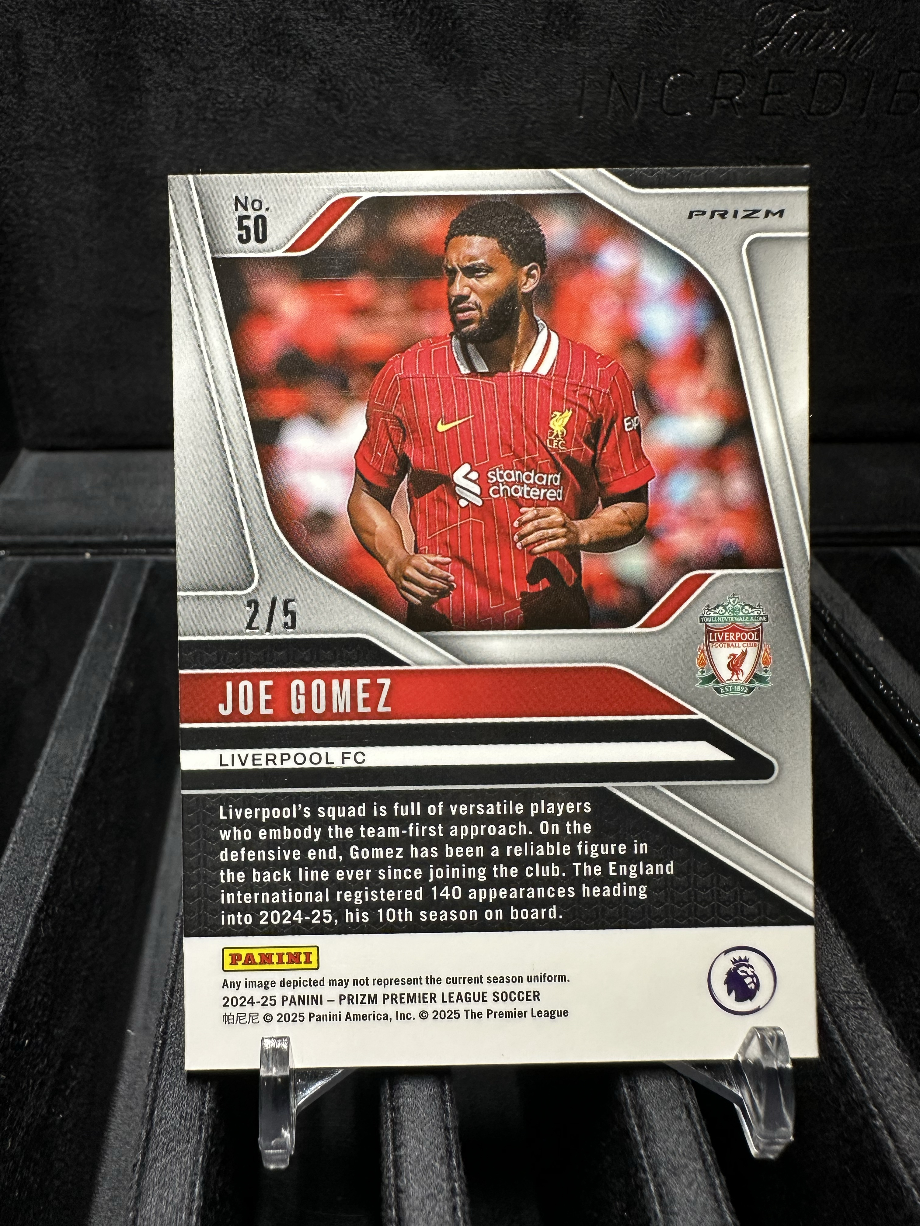 2025 Panini Prizm Joe Gomez 乔戈麦斯2/5编 超低编 红配绿 猝死独占圈圈折 英超冠军红军利物浦主力核心 末年pz收藏价值高 折射天花板卡品完好如图 萨拉赫 维尔茨队友收藏