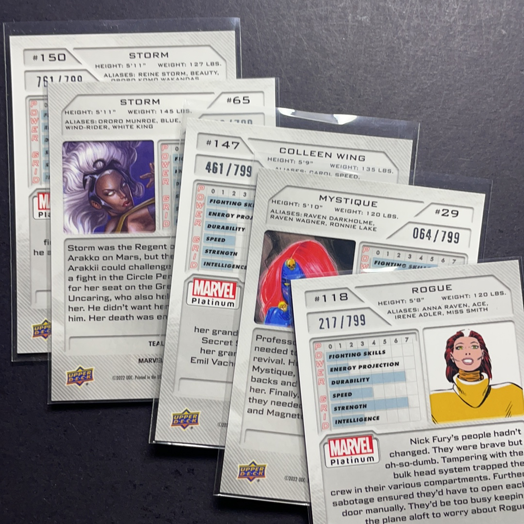 2025 Upper Deck Marvel (MCU) Platinum白金 小淘气 魔形女 风暴女 科林温青波纹折射799编5张打包 序号如图2 2024 UD漫威漫画铂金 UD折射元年绝版系列