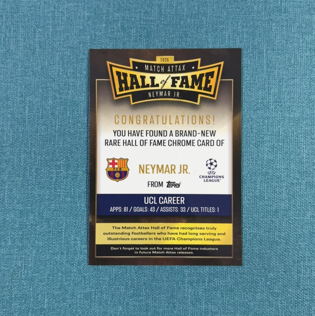 2024-25 Topps Match Attax 欧战 游戏版 Neymar 内马尔 名人堂特卡 超大比例 SSP 五头 折射 巴塞罗那 巴萨 卡品如图 QSH