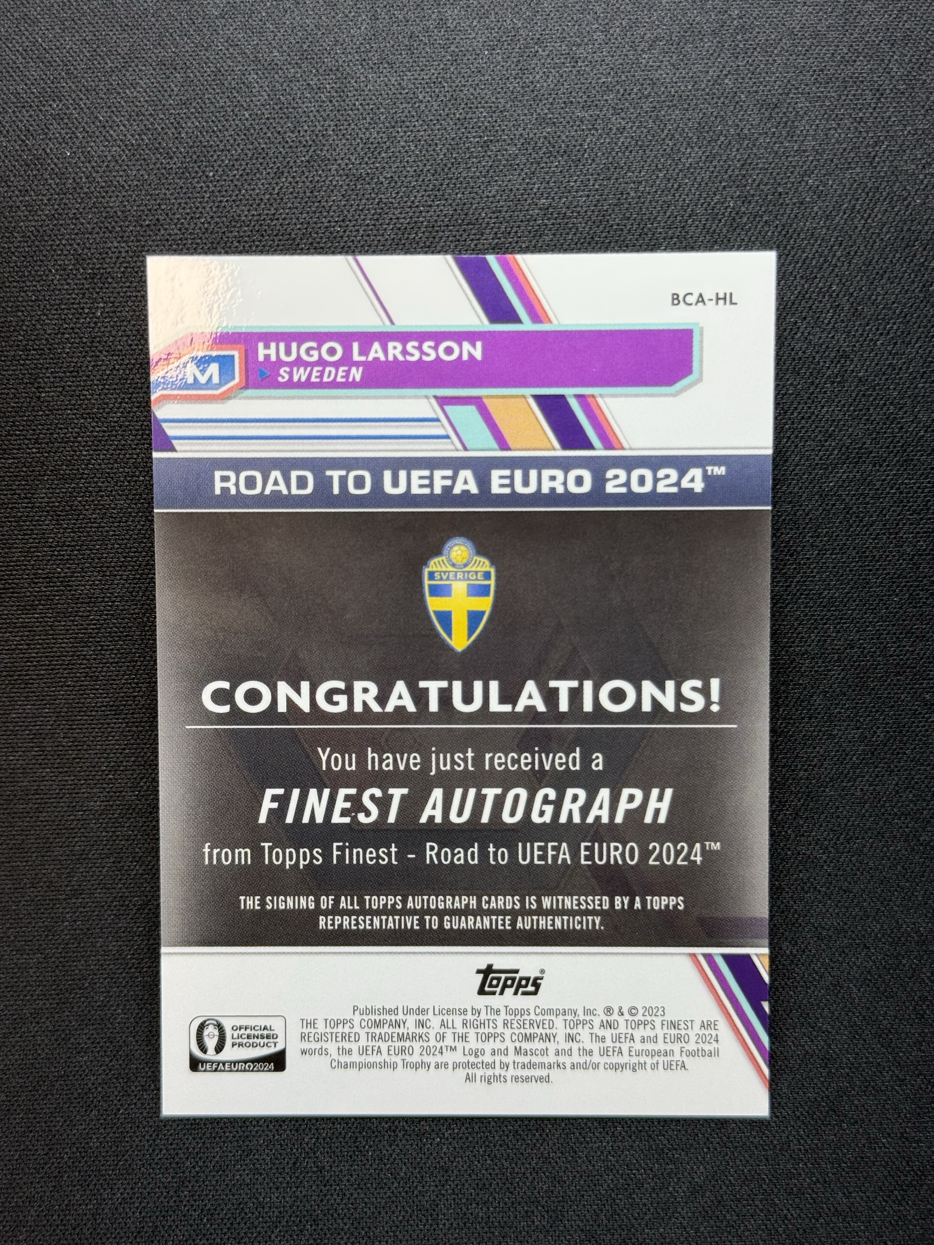 2023 Topps Finest Hugo Larsson RC 【小贝代拍】欧洲杯 Finest 瑞典 拉尔森 首秀 银折 签字 瑕疵如图 拍前看描述 H MFC