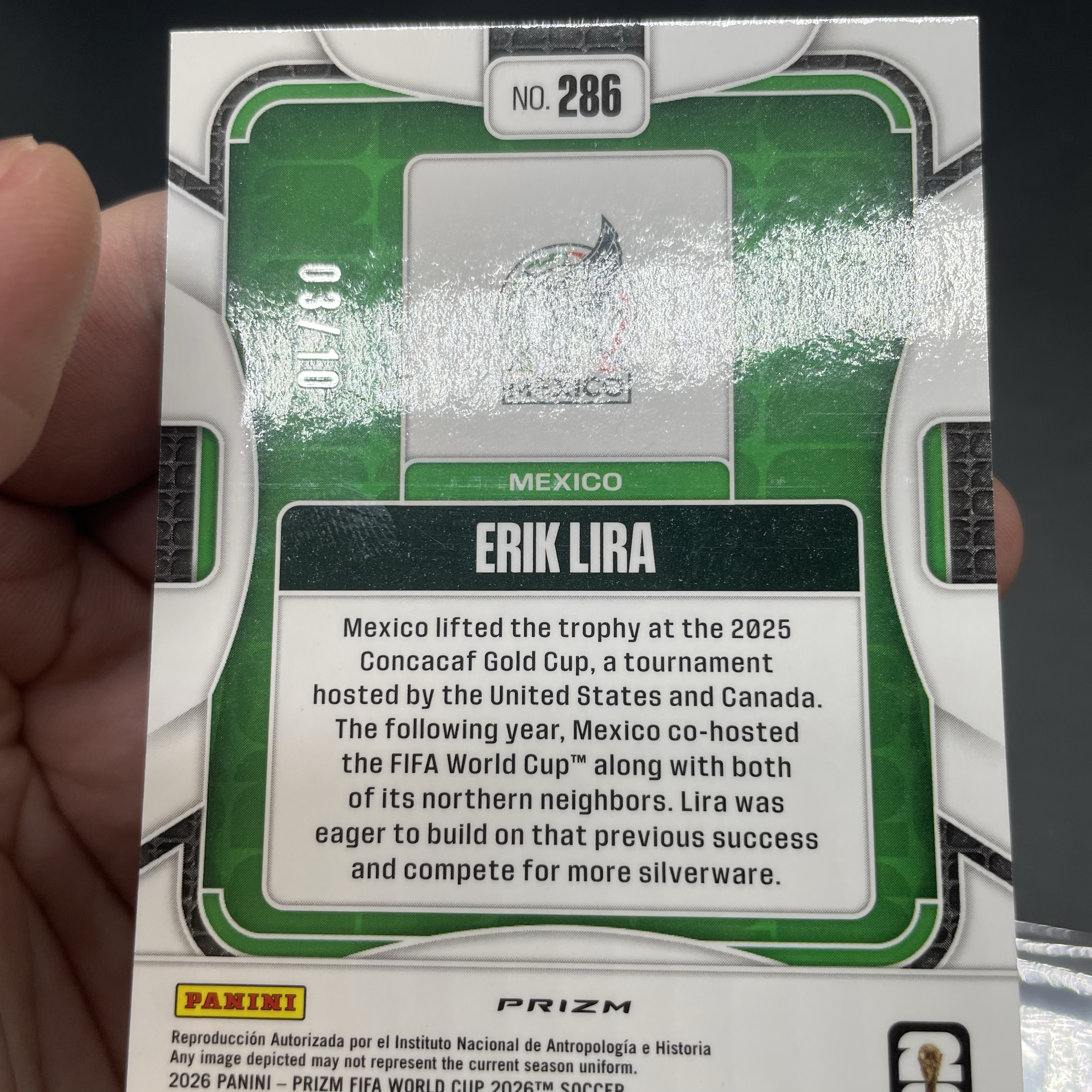 2026 Panini Prizm World Cup Erik Lira RC 美加墨世界杯 墨西哥 新秀 埃里克 利拉 03/10编 金折 金烟花折 稀少超低编 潜力新星 投资佳品 品如图 JJ