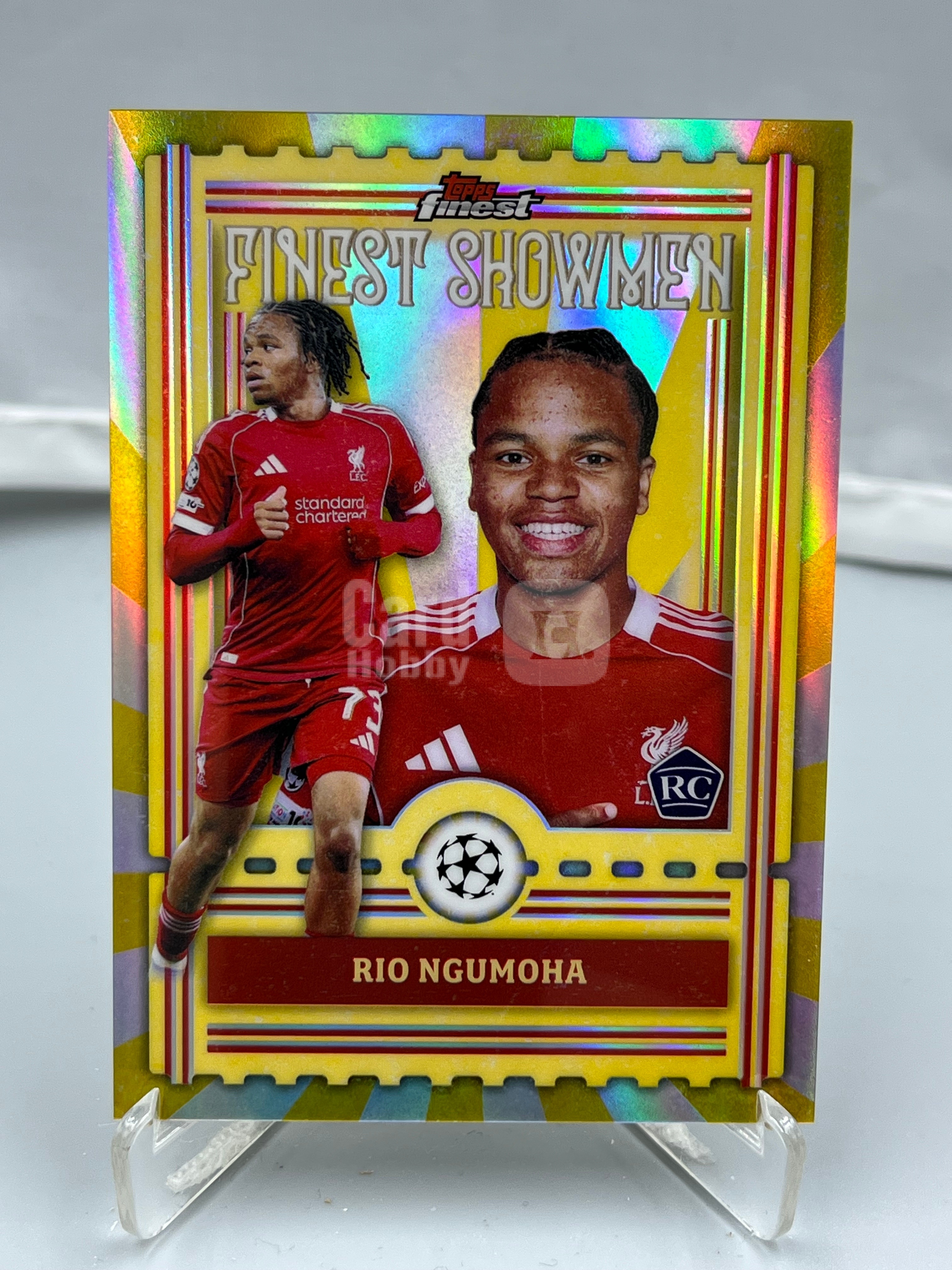 2026 Topps Finest Rio Ngumoha RC 欧冠欧战 里奥 恩古莫哈 利物浦 新秀 英格兰 Showmen 最佳表演者 特卡 银折 折射【暴富 LK张】ta937