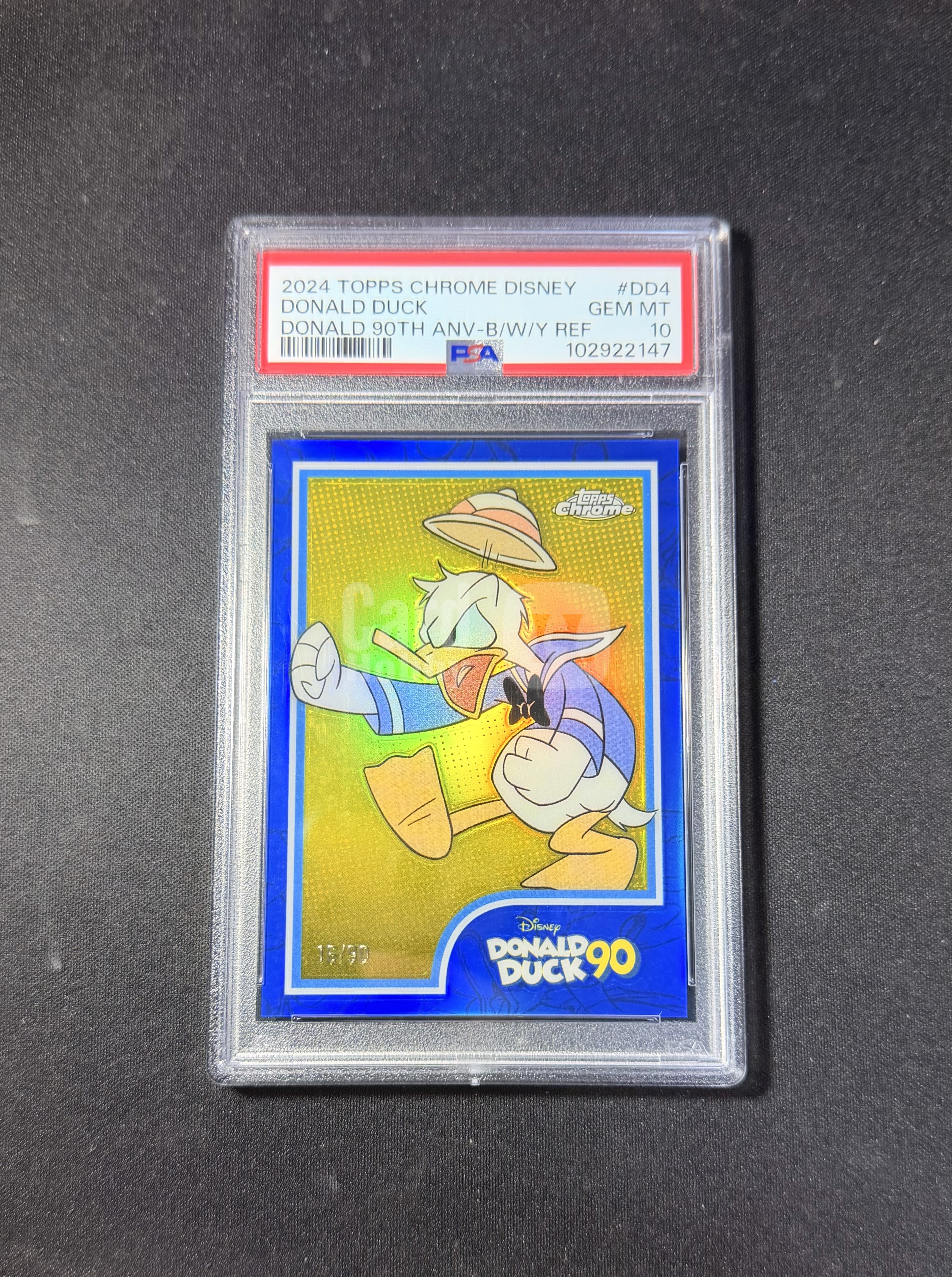 2024 Topps Chrome Disney Donald Duck 迪士尼 唐老鸭 16/90编 蓝折 90th Anniversary 90周年特卡 PSA10分 完美卡品 评级卡 卡品如图