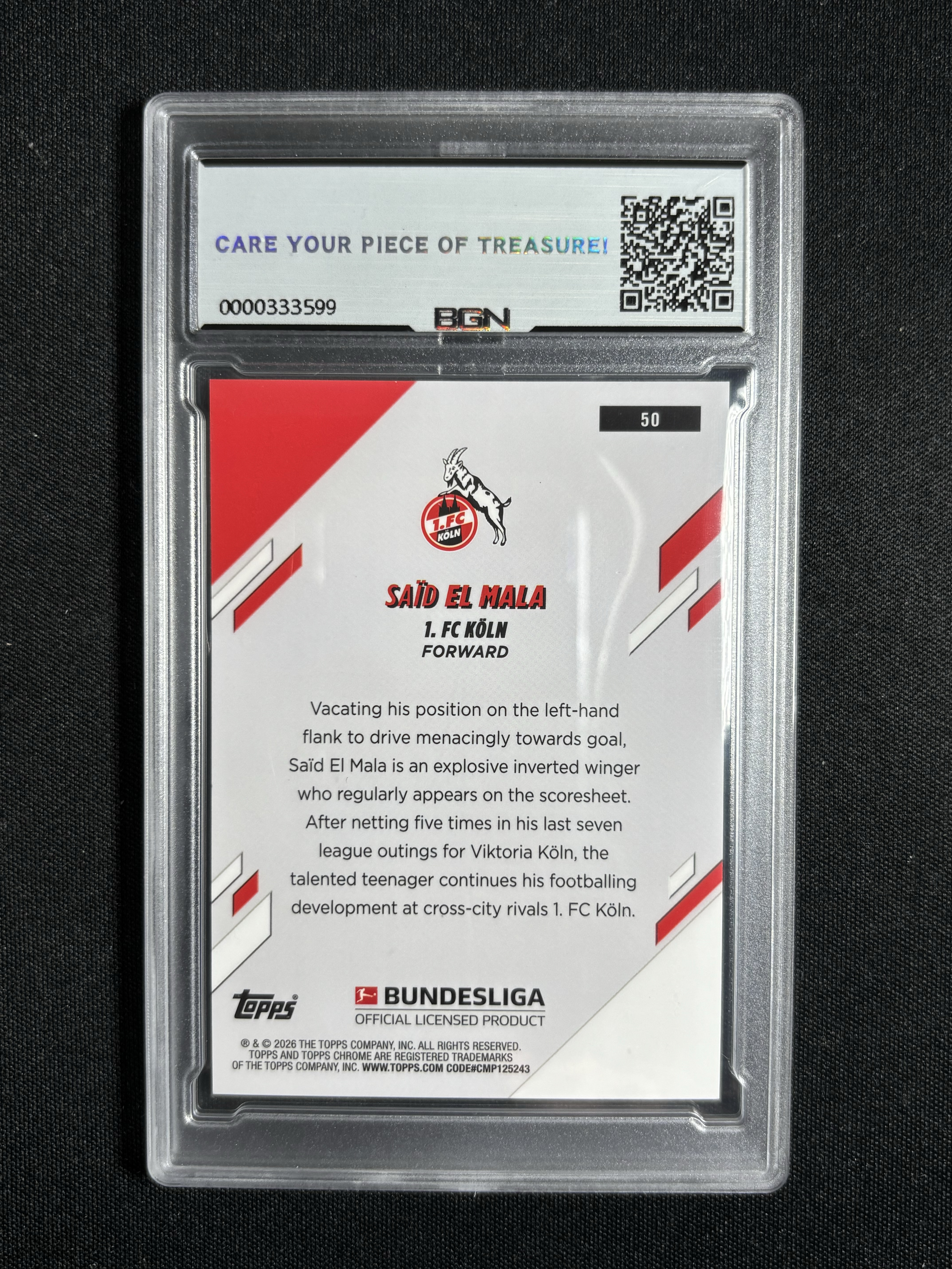 2025-26 Topps Chrome Said El Mala RC 「墨色拍卖」 德甲TC 科隆 新秀 赛义德 埃尔 马拉 09/25 橙折 Orange 德国新星未来可期 BGN鉴真 BCH9
