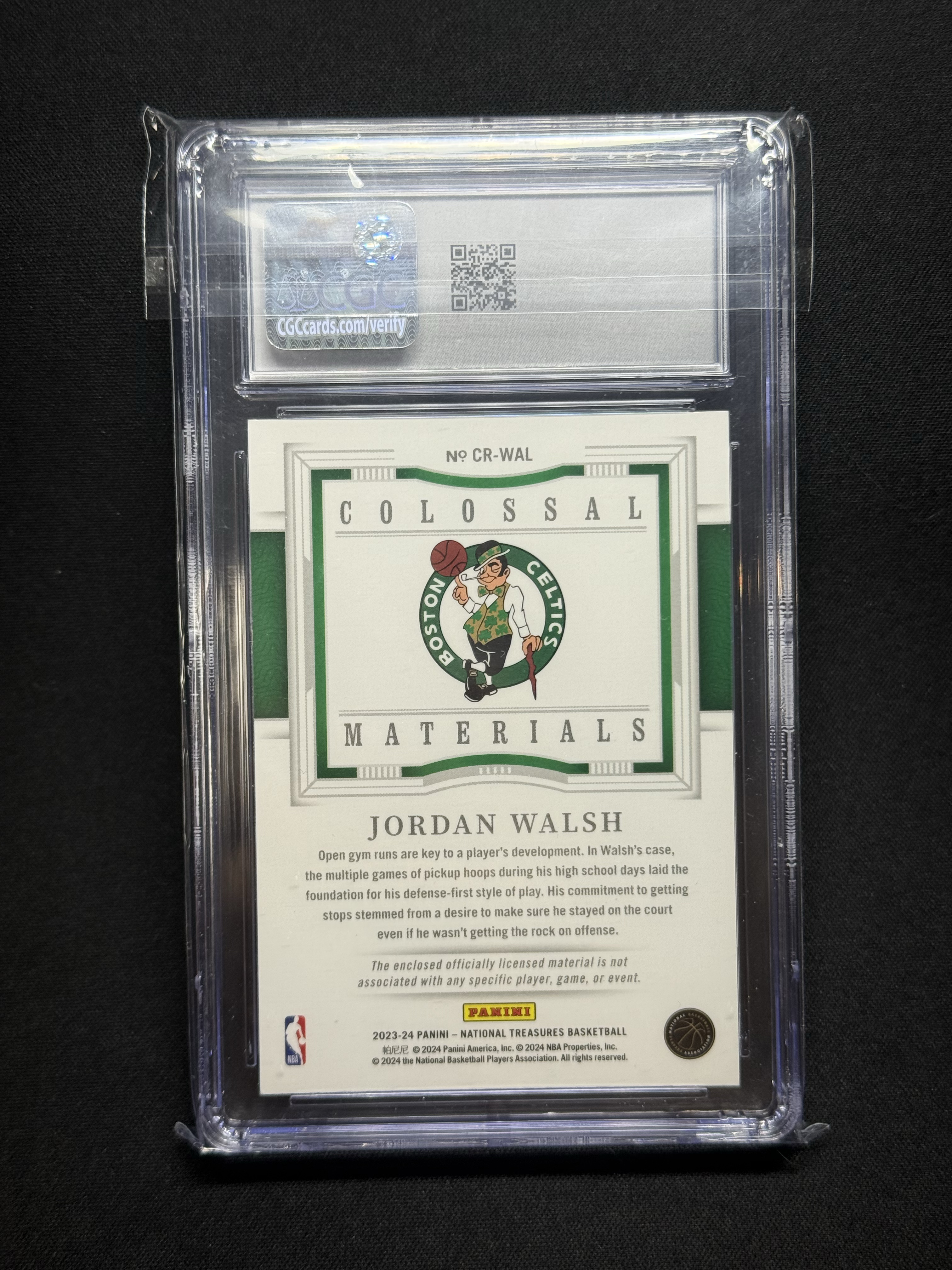 2023-24 Panini National Treasures Jordan Walsh RC 【小贝代拍】国宝 凯尔特人 新秀 乔丹 沃尔什 大窗 球衣 物料切割 /24编 CGC10 H KL