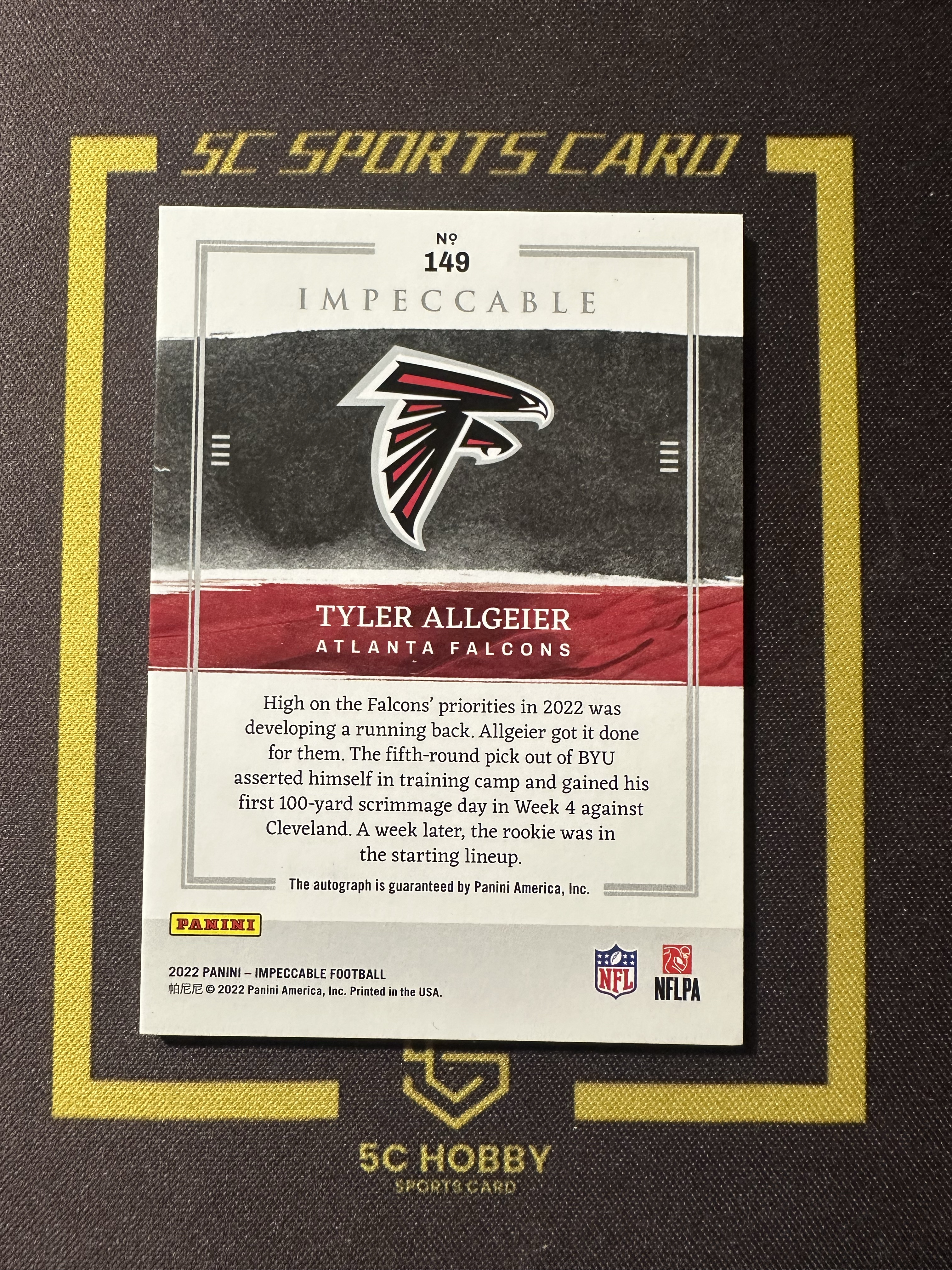 【主演出卡】 2022 panini impeccable 橄榄球 猎鹰队 Tyler Allgeier 新秀签字 卡品如图 卡品一般 14/49