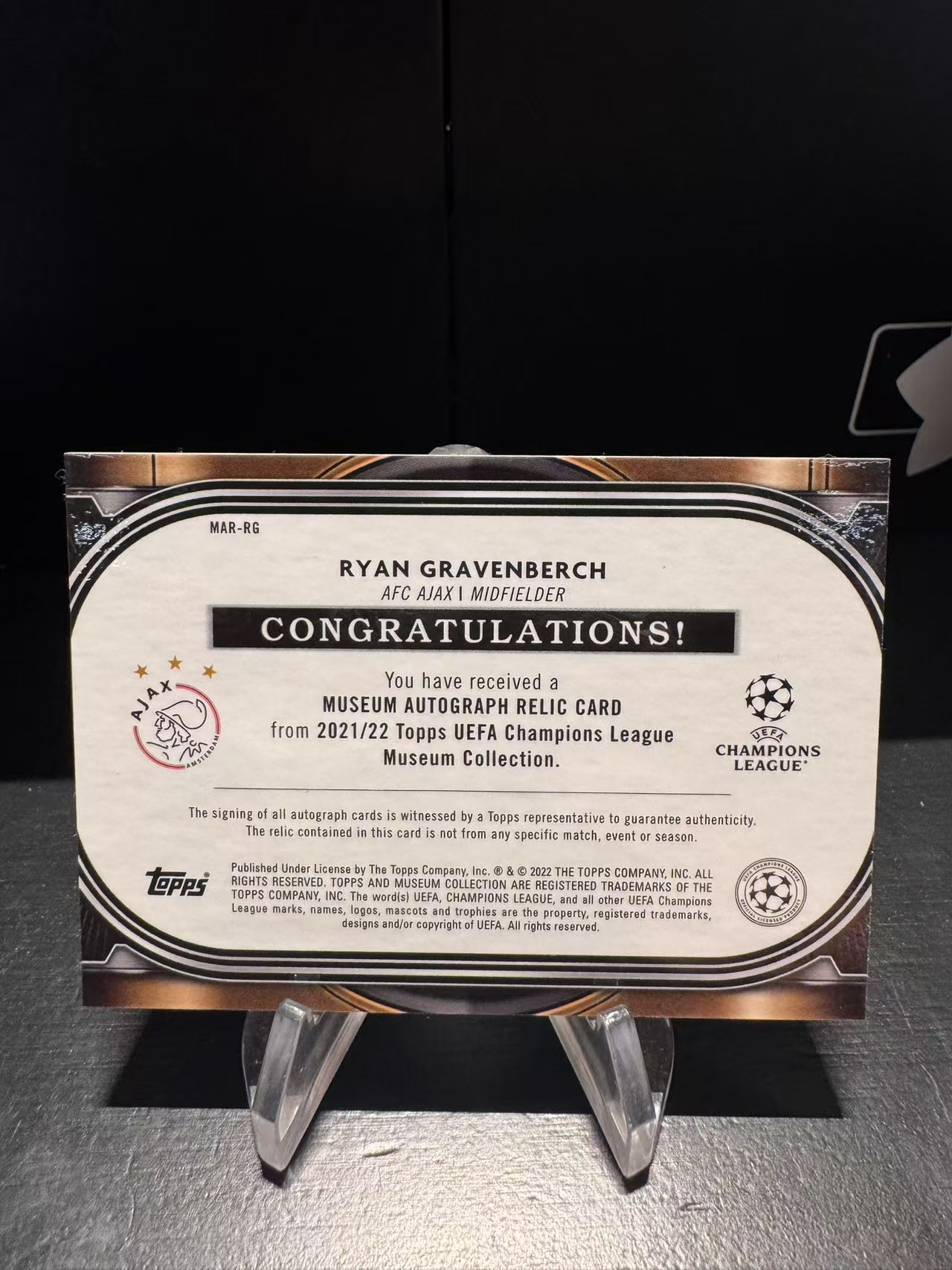 龖2022 Topps Museum Collection Ryan Gravenberch 带编 76/99编 瑞安·赫拉芬贝赫 物料 签字卡 签名 UEFA 欧冠 卡品如图 MJ002L