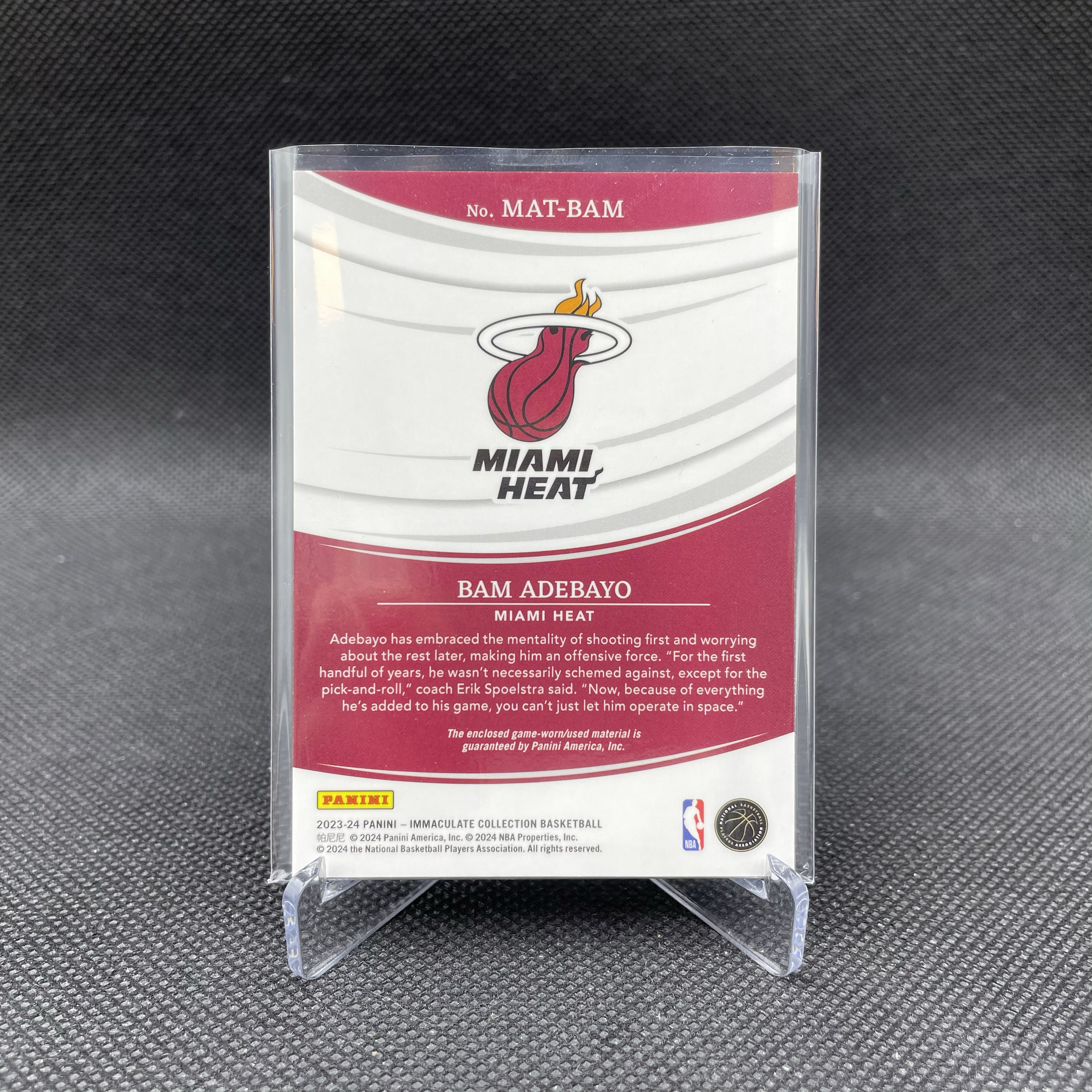 2023-24 Panini Immaculate Bam Adebayo 【无界代卖】热火 巴姆 阿德巴约 93/99编 球衣 物料 小窗红色切割 内线支柱 全明星中锋 品如图 不累计 Yo