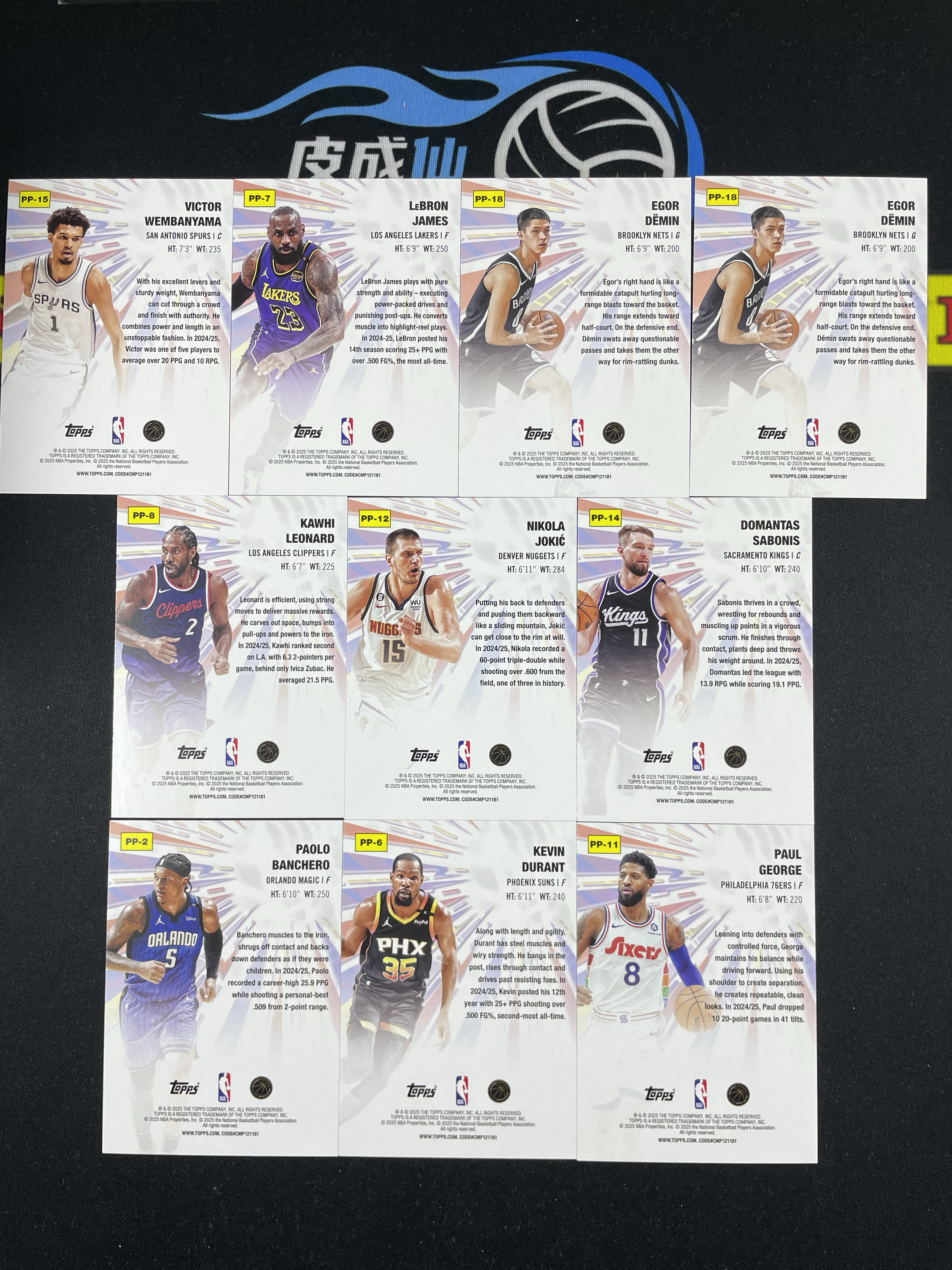 【皮成仙拍卖 统一手续费6%】 2025 TOPPS 维克托文班亚马 勒布朗詹姆斯 班切罗 杜兰特 保罗乔治 约基奇 等 特卡 一图打包【只发顺丰】白白123