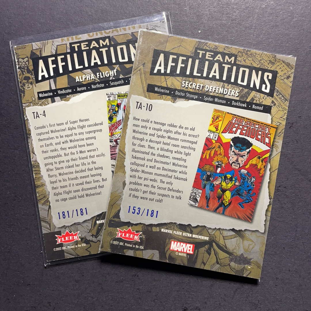 2024 Fleer Marvel (MCU) Ultra金刚狼 阿尔法战队 秘密捍卫者 镭射眼金刚狼 团队集结特卡蓝平行181编2张打包 2024 漫威Fleer Ultra金刚狼系列