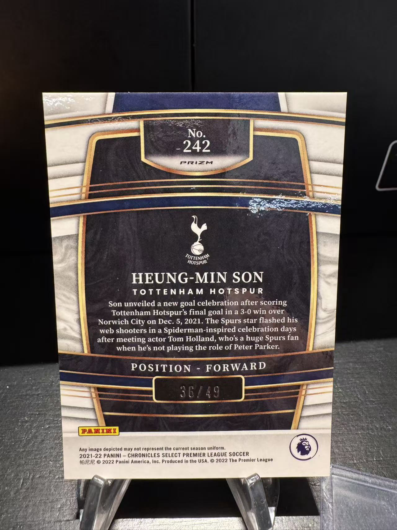 龖 2021-22 Panini Chronicles Heung-Min Son 21-22 编年史 SELECT 英超 热刺 孙兴慜 亚洲之光 正蓝折 36/49编 卡品如图 MJ002H