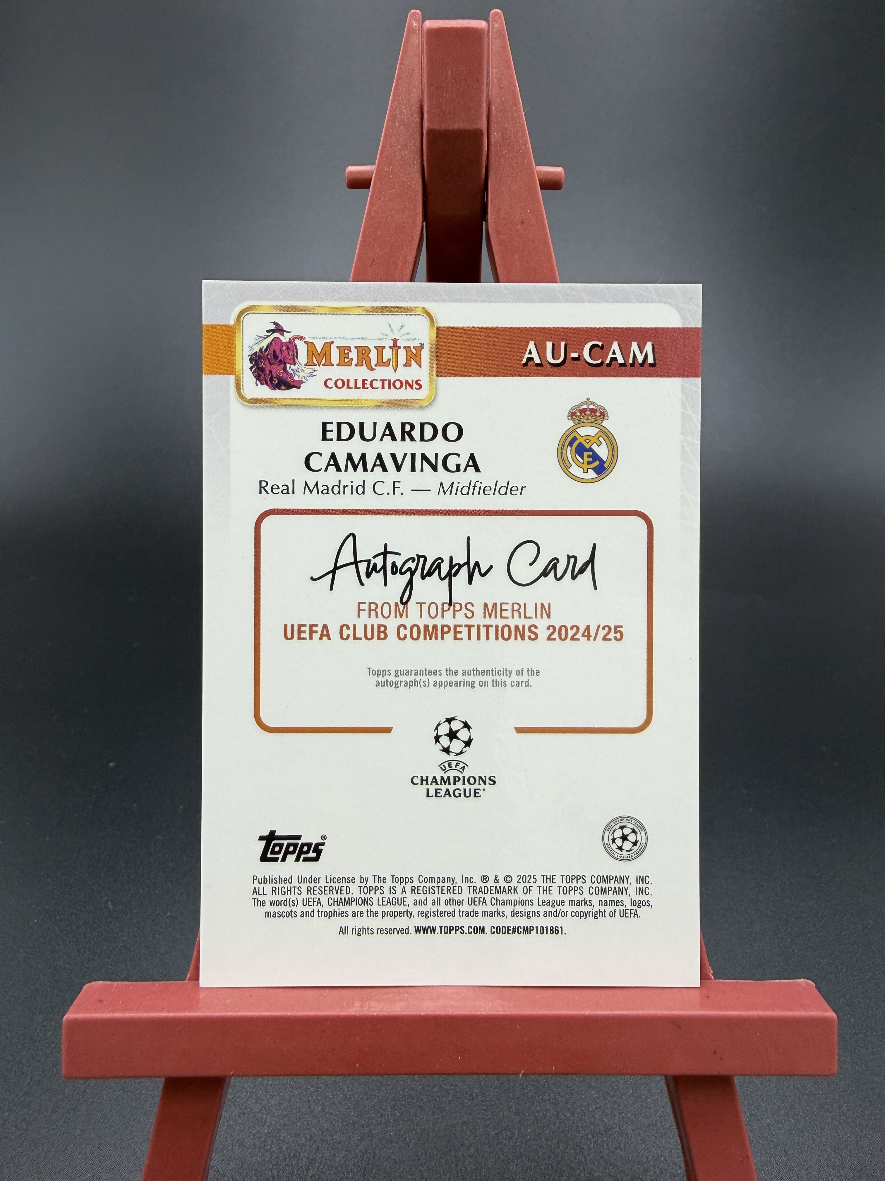 【西子拍卖】2025 Topps Merlin Eduardo Camavinga 爱德华多 卡马文加 欧冠 梅林 皇马 皇家马德里 法国 签字 粉折 折射 042/125编 卡品如图 XZ19