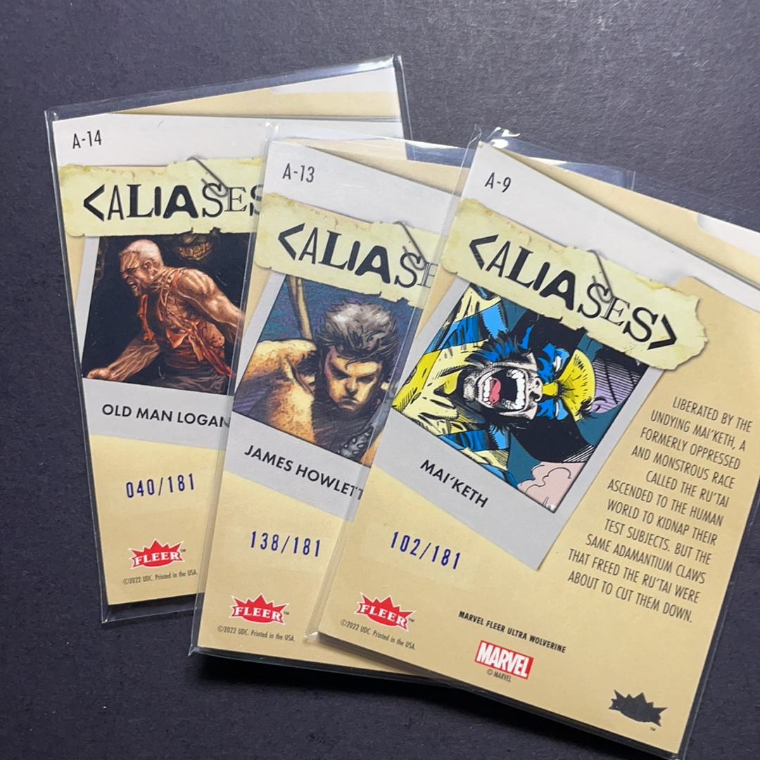 2024 Fleer Marvel (MCU) Ultra金刚狼 金刚狼化名绰号特卡蓝平行181编3张打包 序号见图2 2024 漫威Fleer Ultra金刚狼系列 粉条代拍