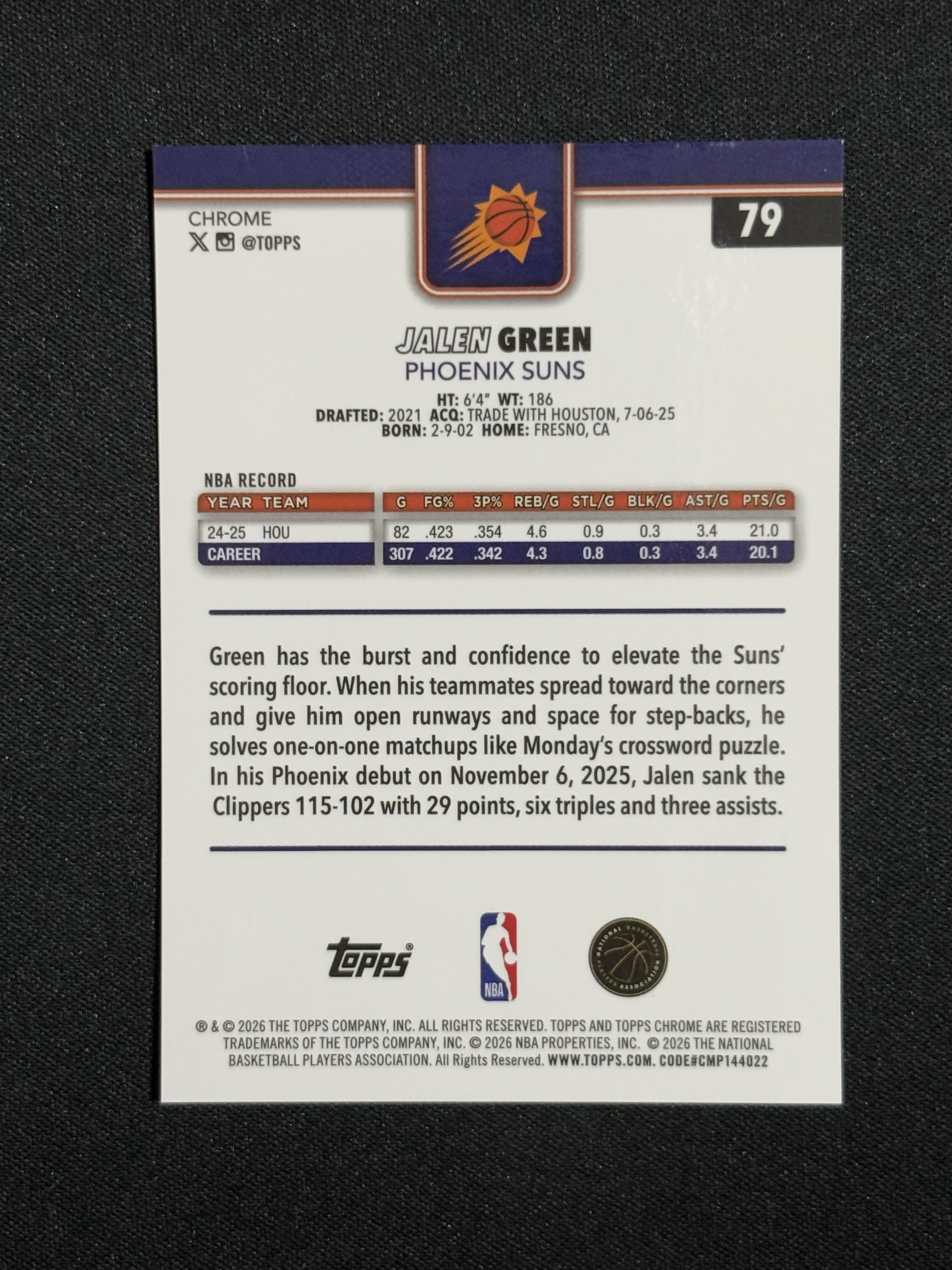 2025-26 Topps Chrome Updates Jalen Green 杰伦 格林 太阳 金几何折 /50编 瑕疵如图 - boke