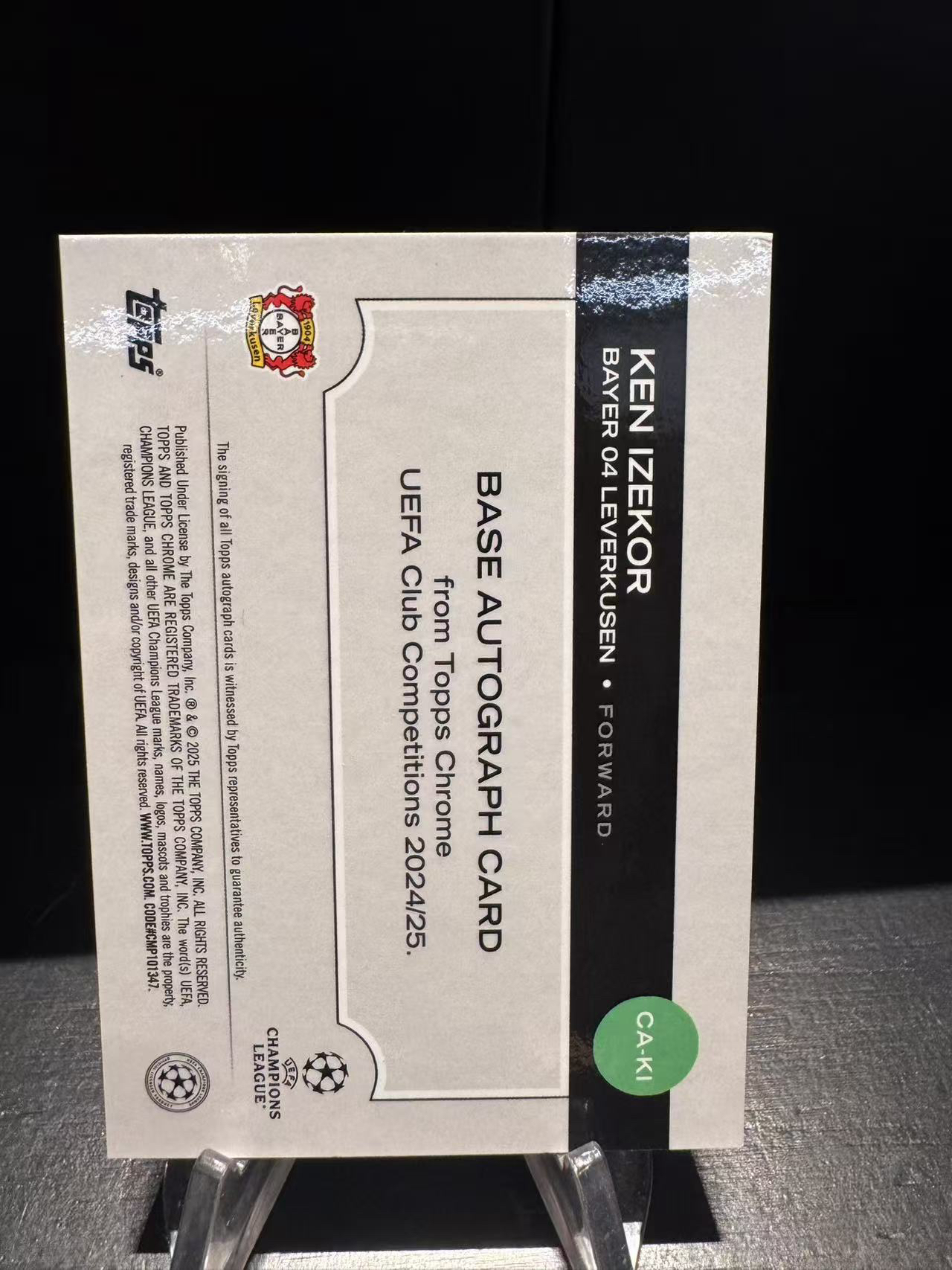 龖2024-25 Topps Chrome Ken Izekor RC 欧冠TC 德国 勒沃库森 肯 伊泽科尔 新秀 签字 银折 最年轻出场纪录 卡品如图 收藏必备 MJ002M