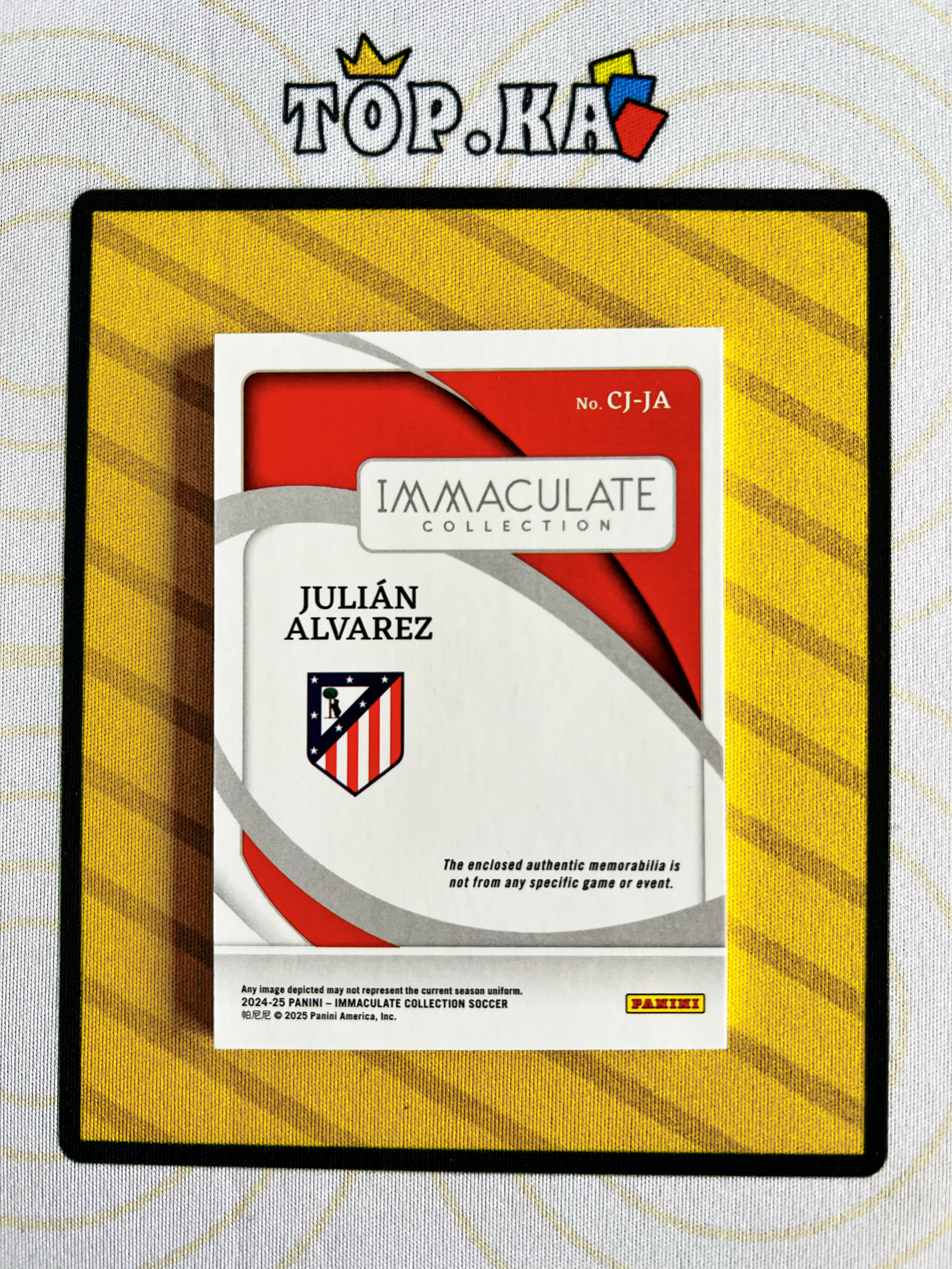 【顶尖卡社】2024-25 Panini Immaculate Collection Julian Alvarez 马德里竞技 小蜘蛛 阿尔瓦雷斯 大窗球衣切割 65编 详情看描述 卡品如图【句号】