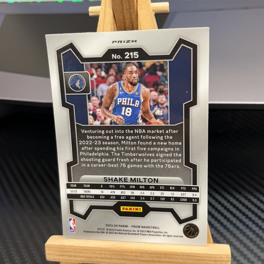 2023-24 Panini Prizm Shake Milton 谢克 米尔顿 森林狼 银折 折射 prizm系列 pz 卡品如图 凑图必备 值得收藏!免费代卖!