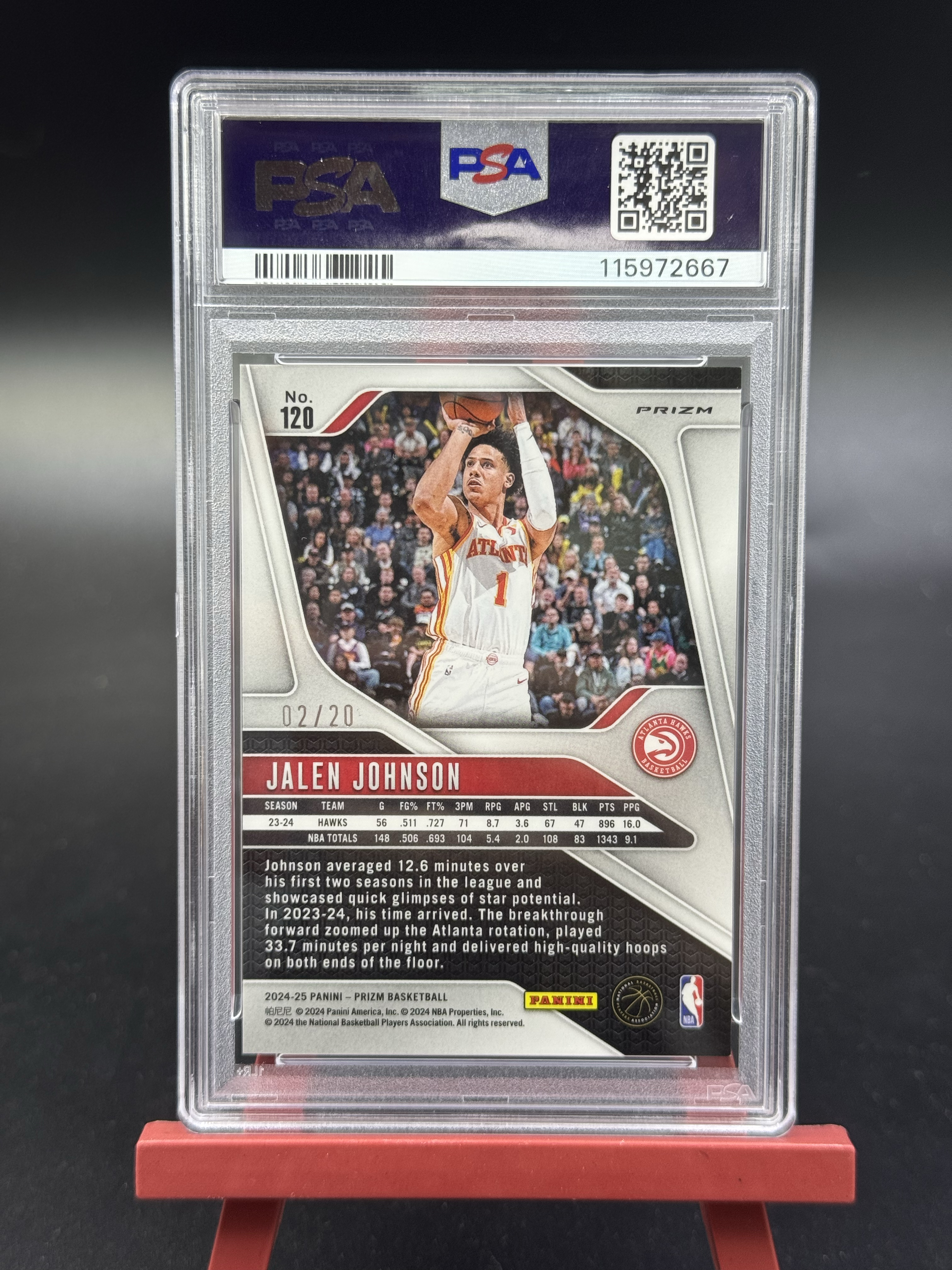 2024-25 Panini Prizm Jalen Johnson 老鹰 杰伦 约翰逊 樱花折 折射 大比例 02/20编 PSA10分评级卡 【优质折射专场】Hzo1026