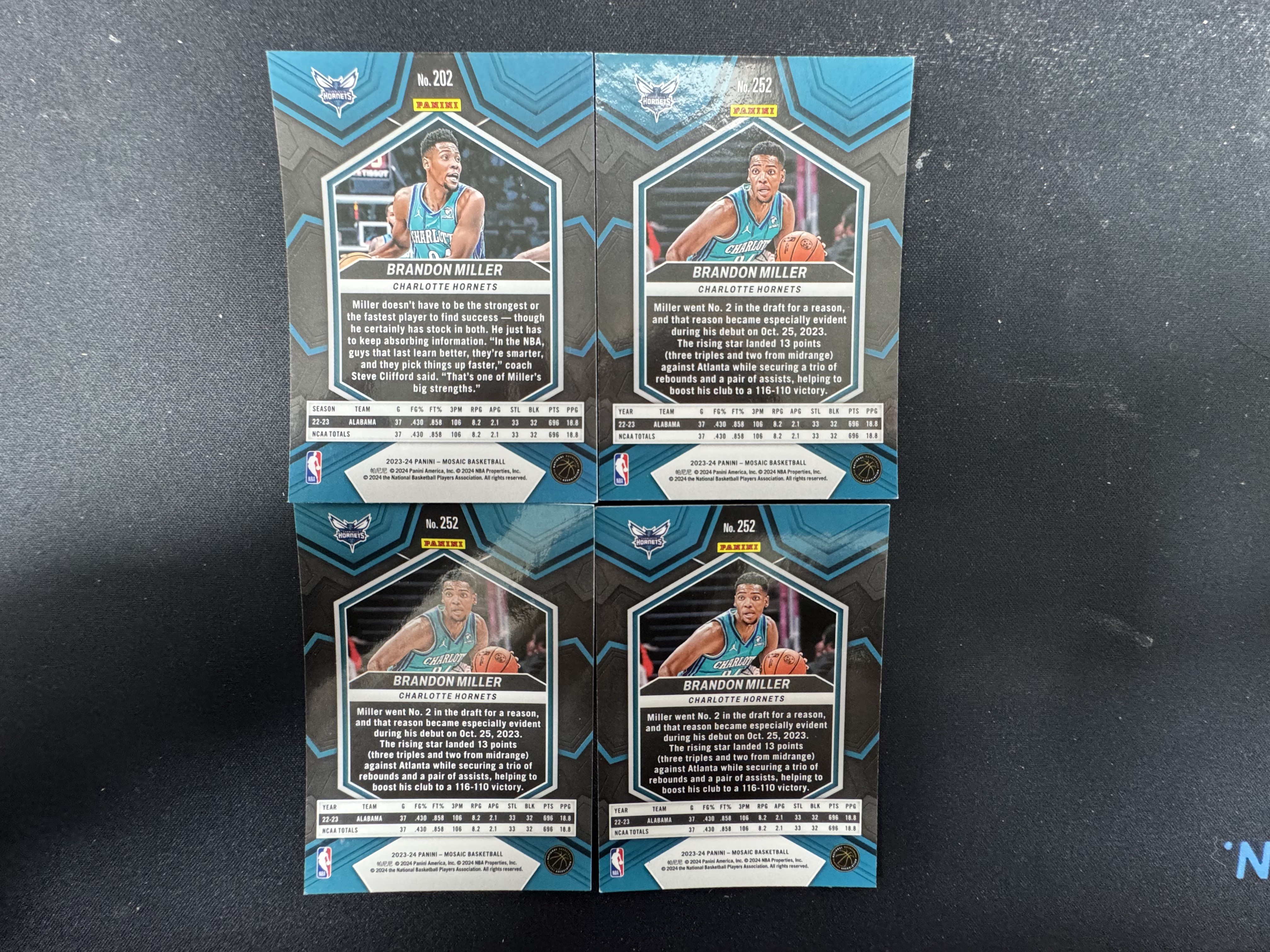 2023-24 Panini Mosaic Brandon Miller RC 布兰登 米勒 黄蜂 新秀 base nba debut 马赛克 4张打包lot组 Hzo7