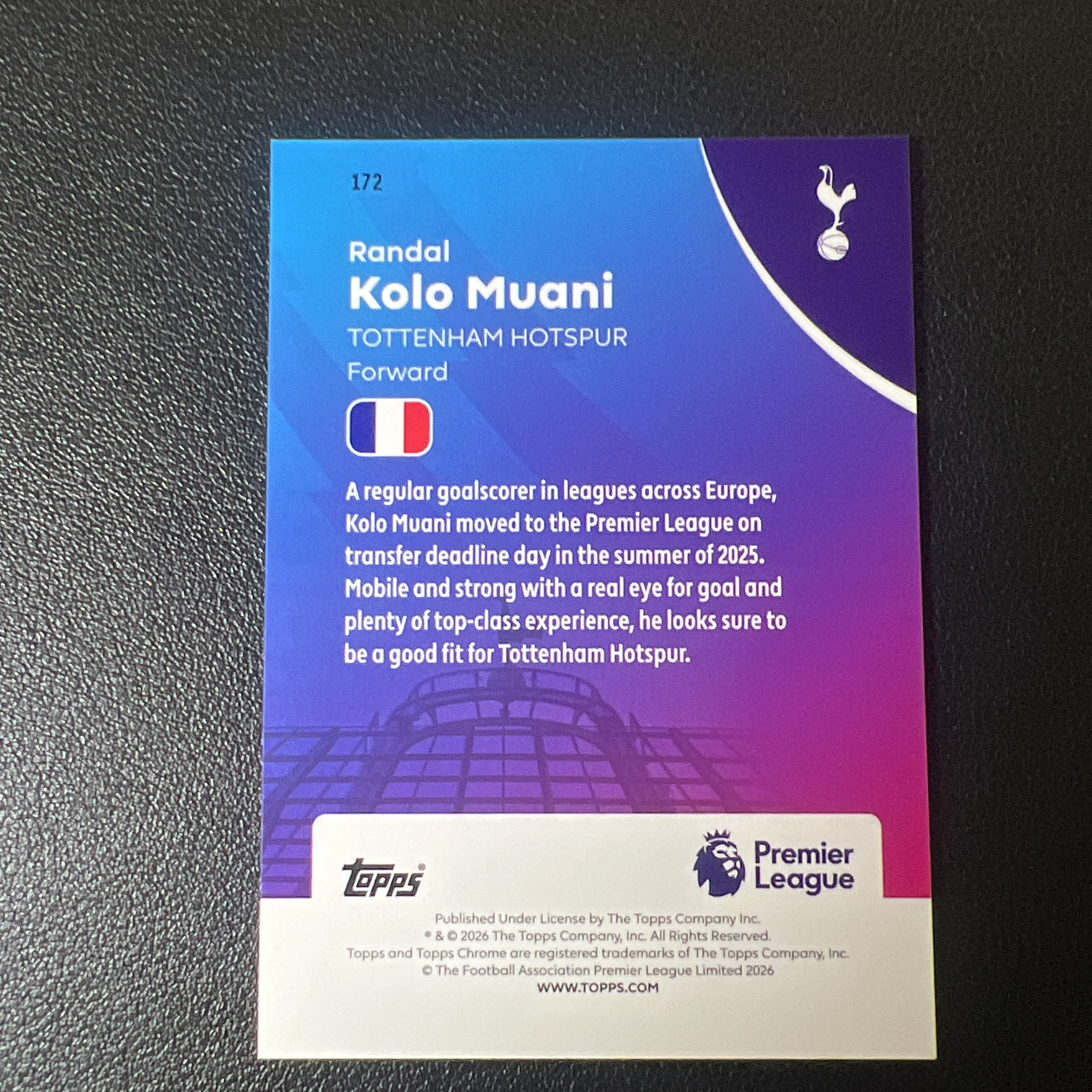 【鲨鱼代卖】2026 topps chrome 英超 TC Randal Kolo Muani 科洛 穆阿尼 法国 大巴黎 尤文图斯 法兰克福 热刺 75编 紫波纹折 轻印SY8990