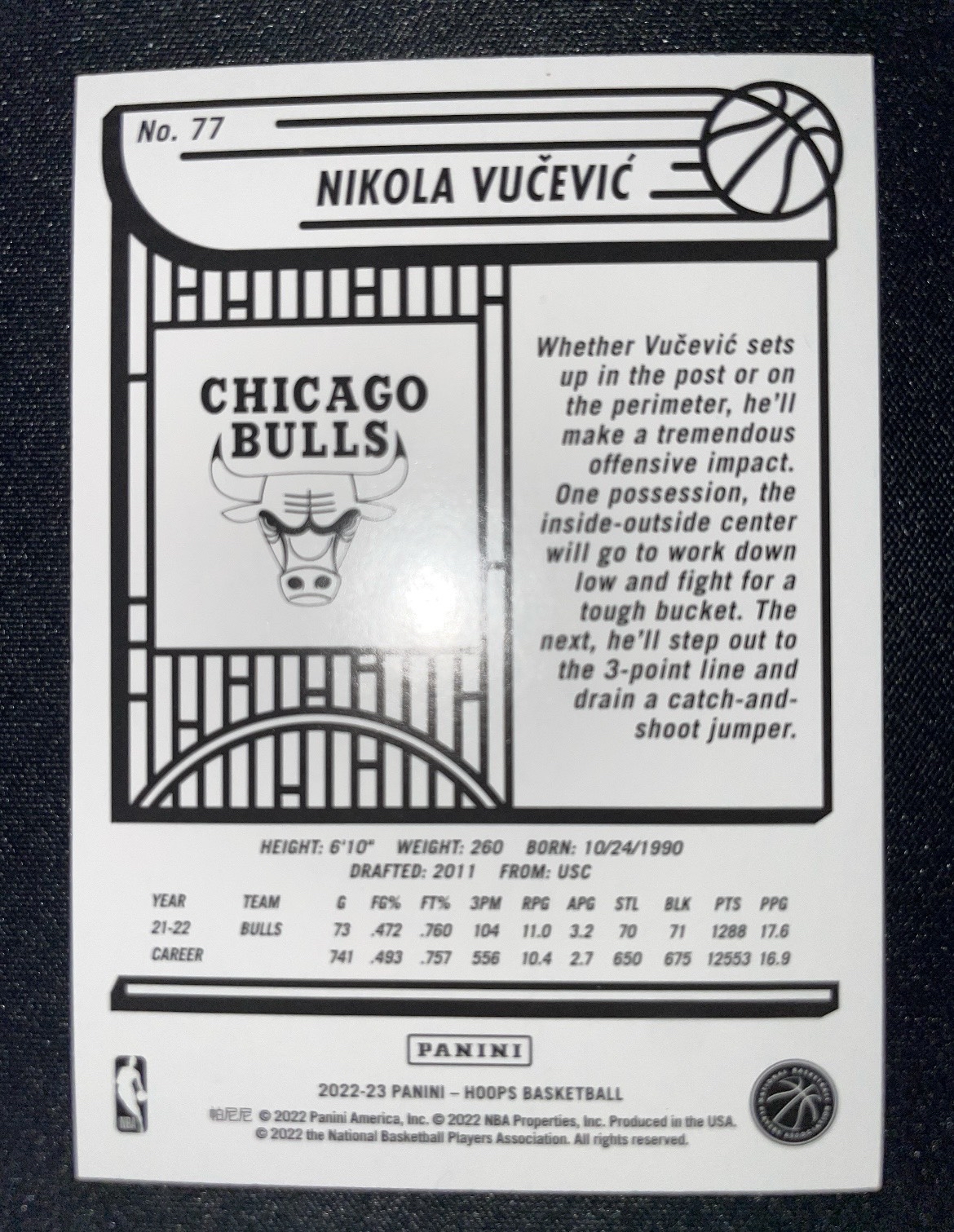 2022-23 Panini NBA Hoops Nikola Vucevic 公牛 尼古拉 武切维奇 蓝风车折 折射 卡品如图 专攻凑套必备