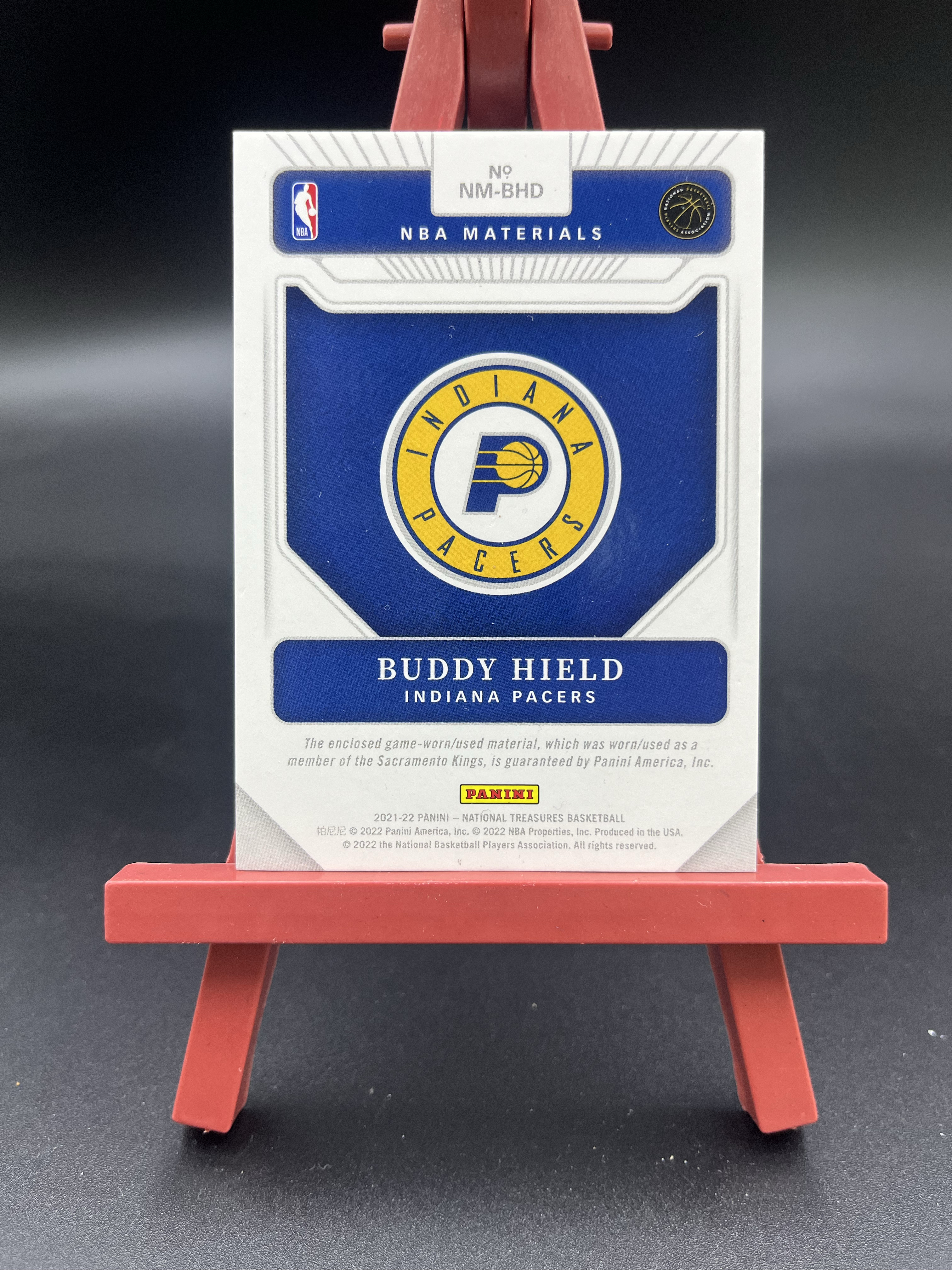 2021-22 Panini National Treasures Buddy Hield 国宝 巴迪 希尔德 步行者 26/99编 球衣物料切割 GU亲穿落场 卡品如图 【优质物料专场】01WZ