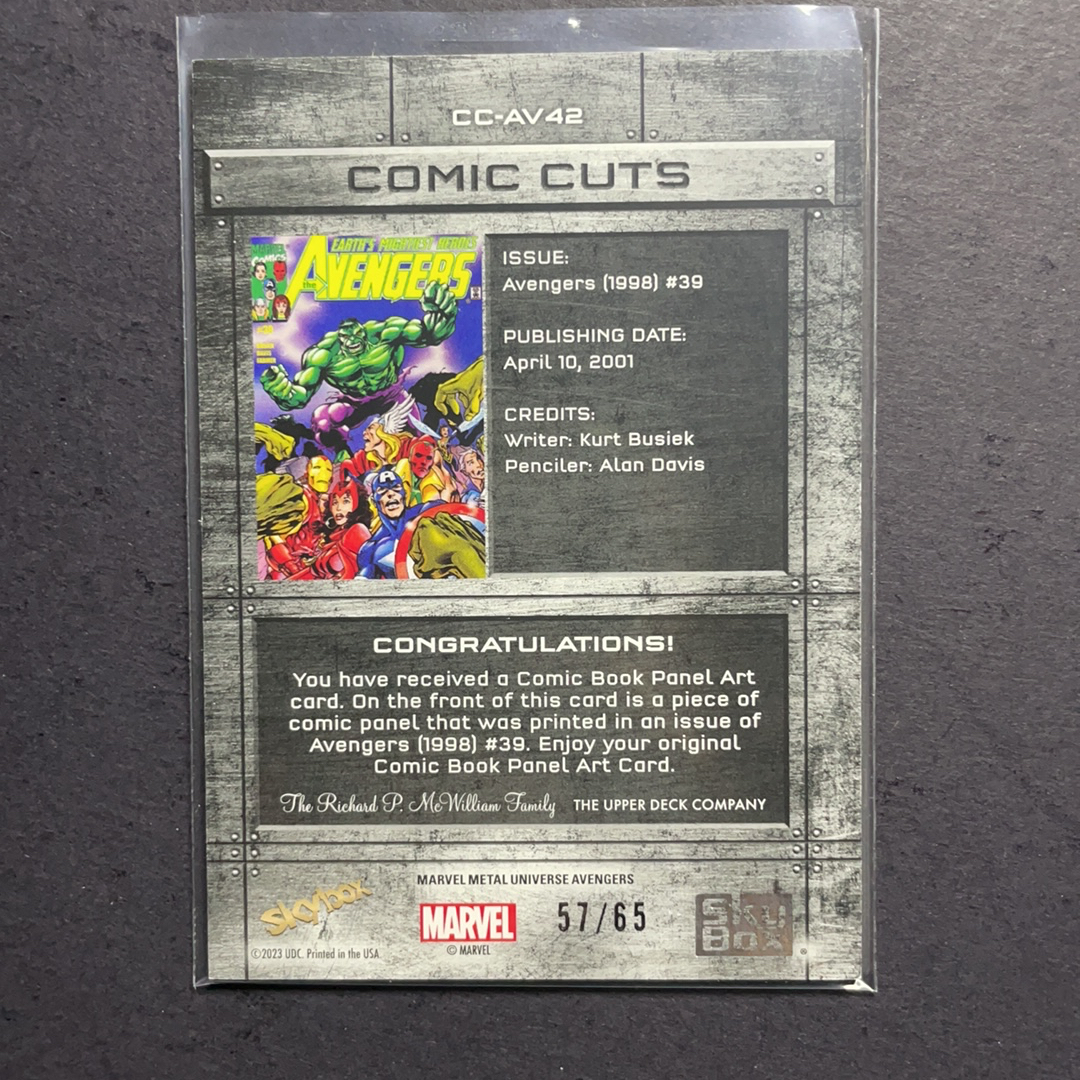 2024 SkyBox Marvel (MCU) 复仇者联盟 钢铁侠 绿巨人 复仇者联盟#39 2001年 漫画切割特卡65编 2024 UD漫威漫画Metal Universe复联系列 粉条代拍