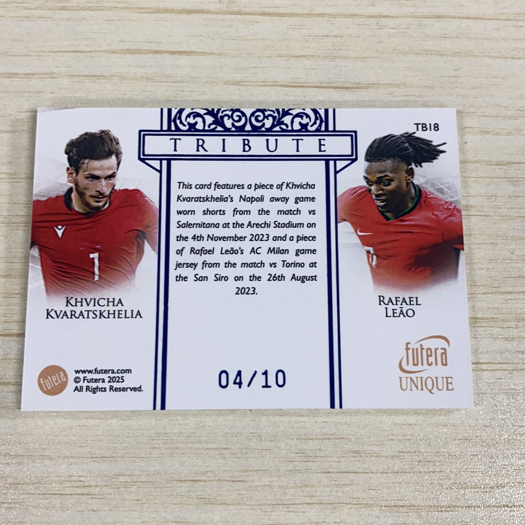 【小牛代拍】2025 Futera Futera Unique Rafael Leao 福特拉 葡萄牙 拉菲尔 莱奥 格鲁吉亚 K77 克瓦拉茨赫利亚 横版 双窗球衣 物料切割 落场 4/1(一哥)