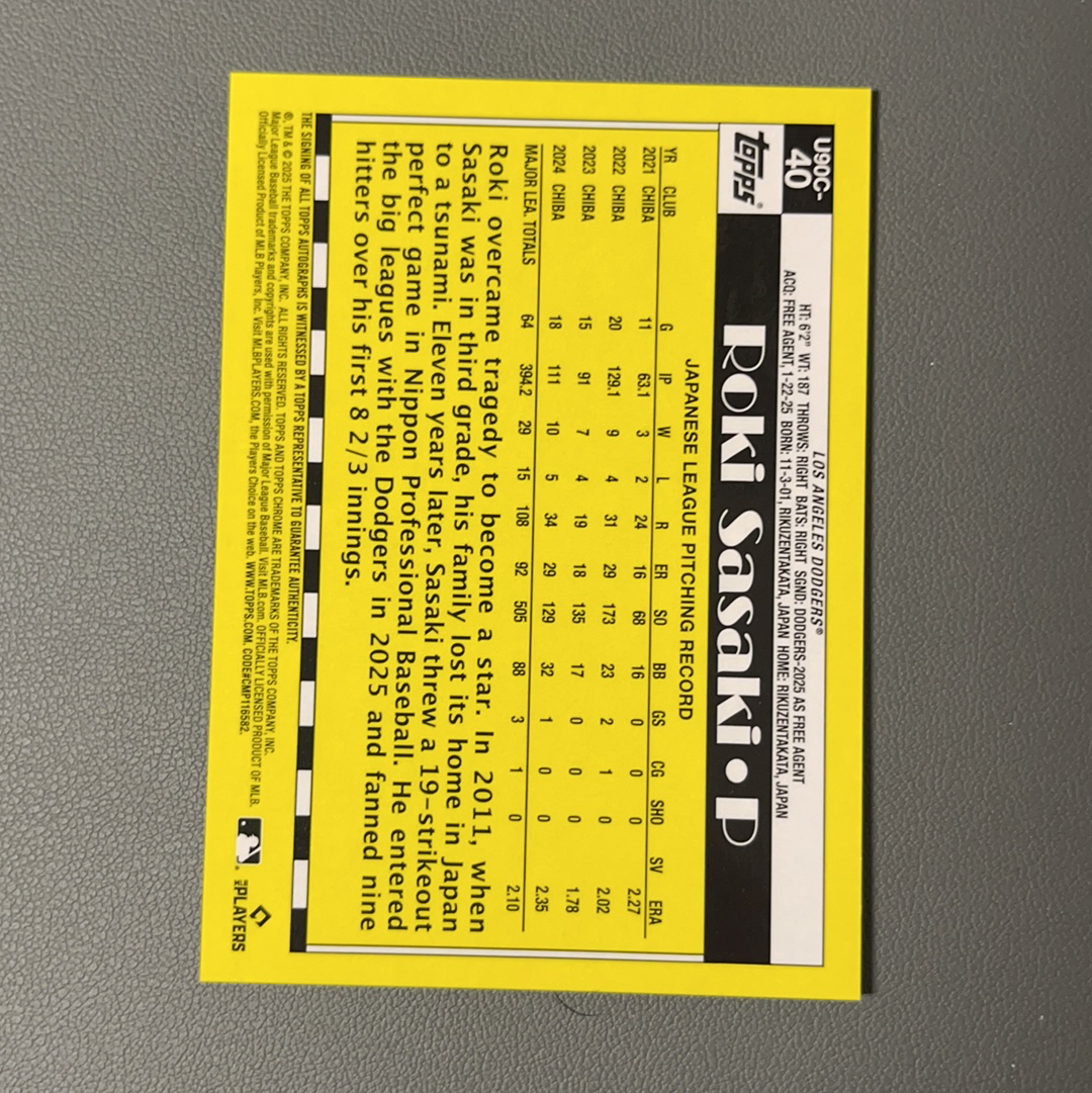 2025 Topps Update Roki Sasaki RC 佐佐木 朗西 道奇 日本 王牌投手 新秀 复古 银包 mojo折 签字 29/50编【9527】