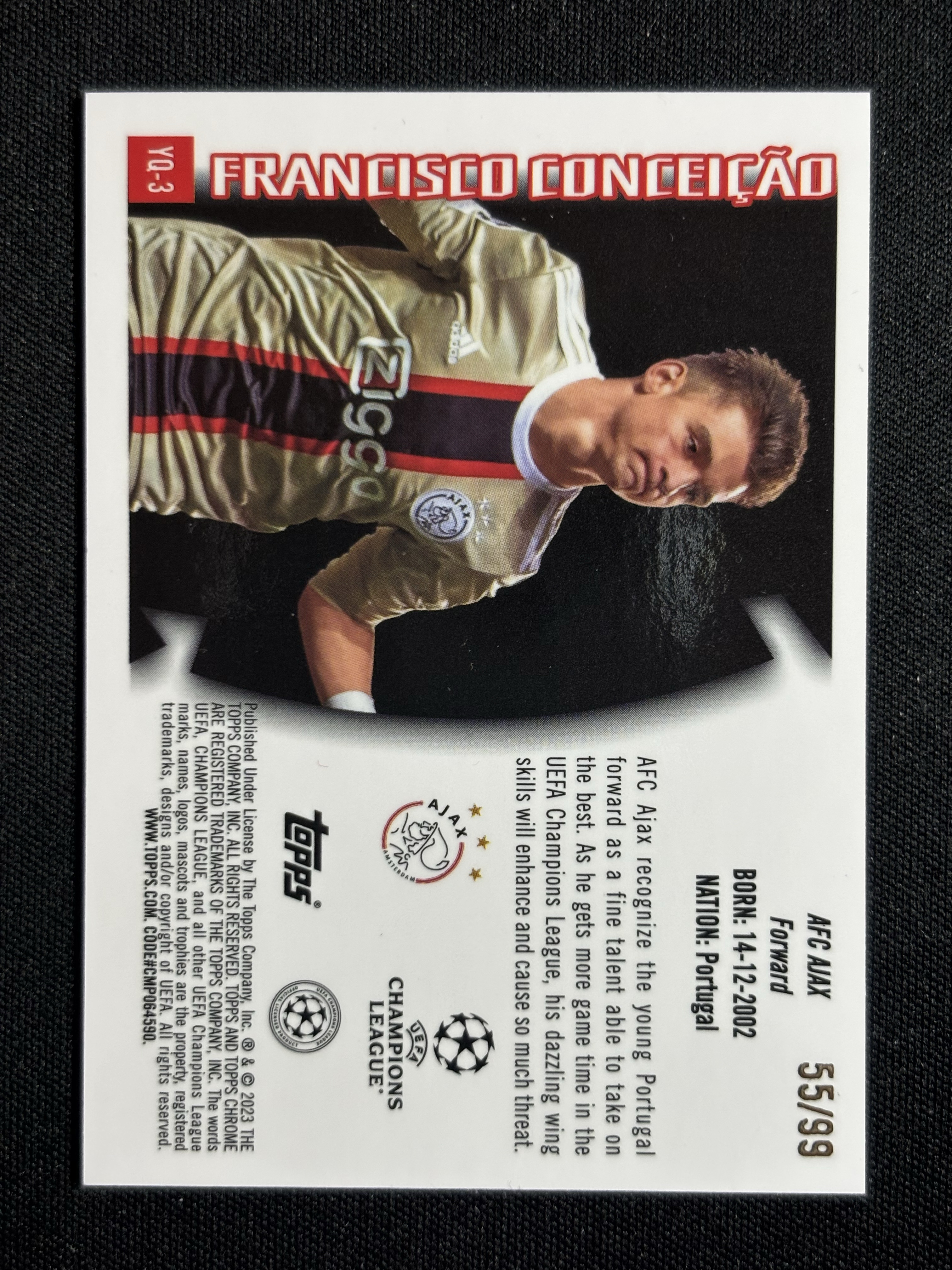 2022-23 Topps Chrome Francisco Conceição 「墨色拍卖」欧战TC 阿贾克斯 弗朗西斯科 孔塞桑 55/99 绿折 Youthquake 特卡 卡品如图 BCML