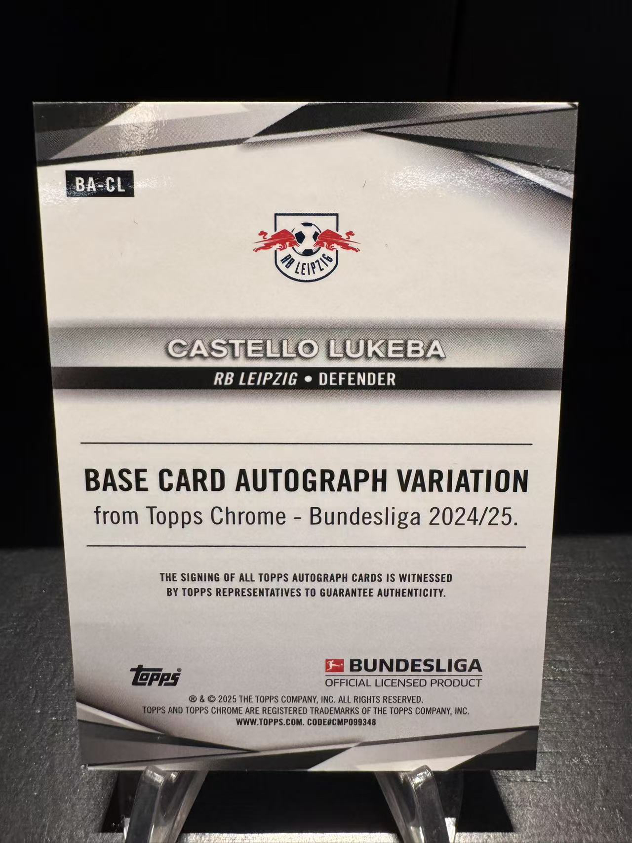 龖2025 Topps Chrome Castello Lukeba 德甲 法国 RB莱比锡 卡斯泰洛-卢克巴 潜力无限 未来可期 黄折 签字 贴签 带编 12/75编 卡品如图 MJ002M