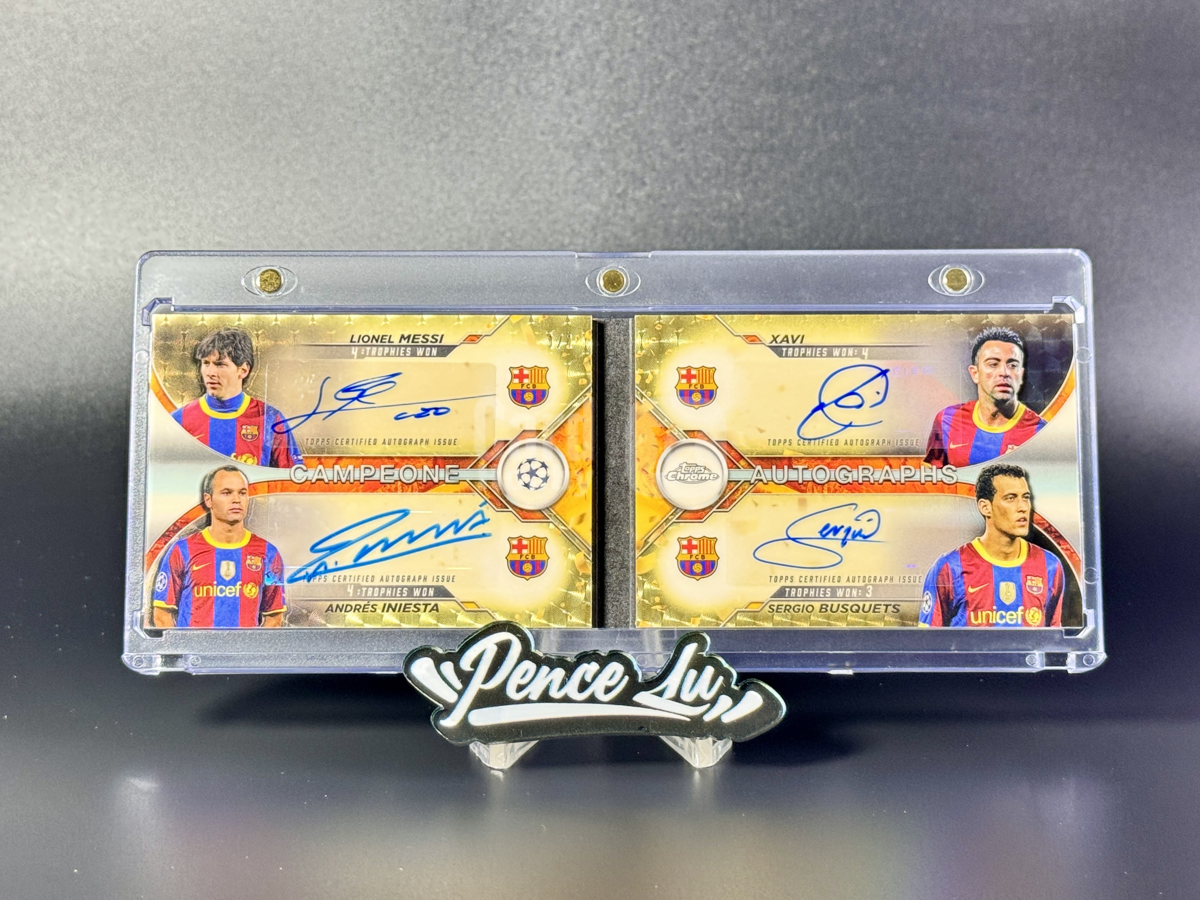 【喷子拍卖】2025 TC Messi Xavi Busquets Iniesta 欧冠巴萨传奇四巨星 梅西 伊涅斯塔 哈维 布斯克茨 一编 超级折 爆金折 小书 签字 1/1 1of1 superfractor 轻印看图 Stanley