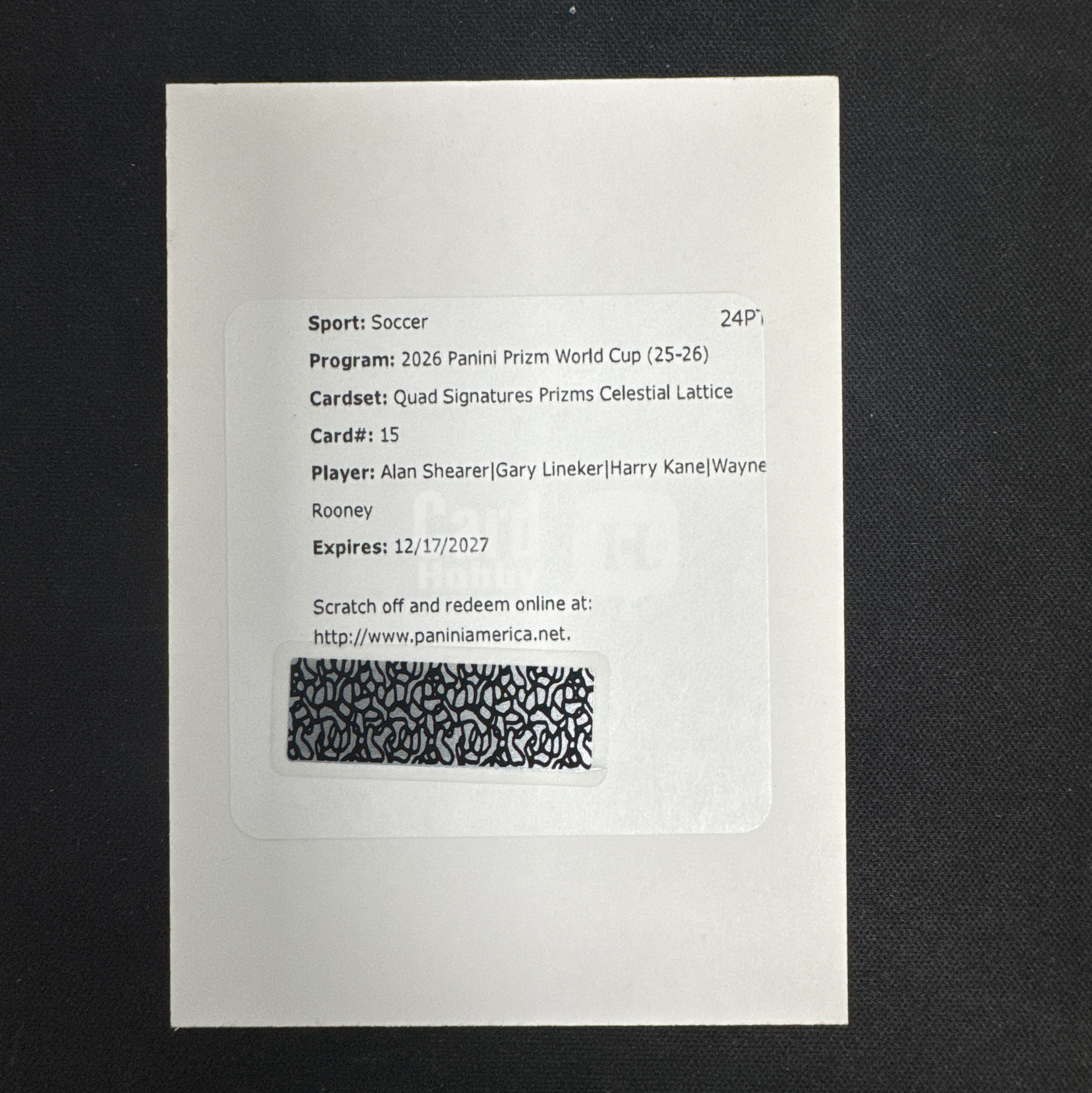2025-26 Panini Prizm Fifa World Cup Alan Shearer 阿兰希勒 莱因克尔 哈里凯恩 韦恩鲁尼 英格兰 世界杯 FIFA 天体晶格折 四人签字 交换版[等峰]