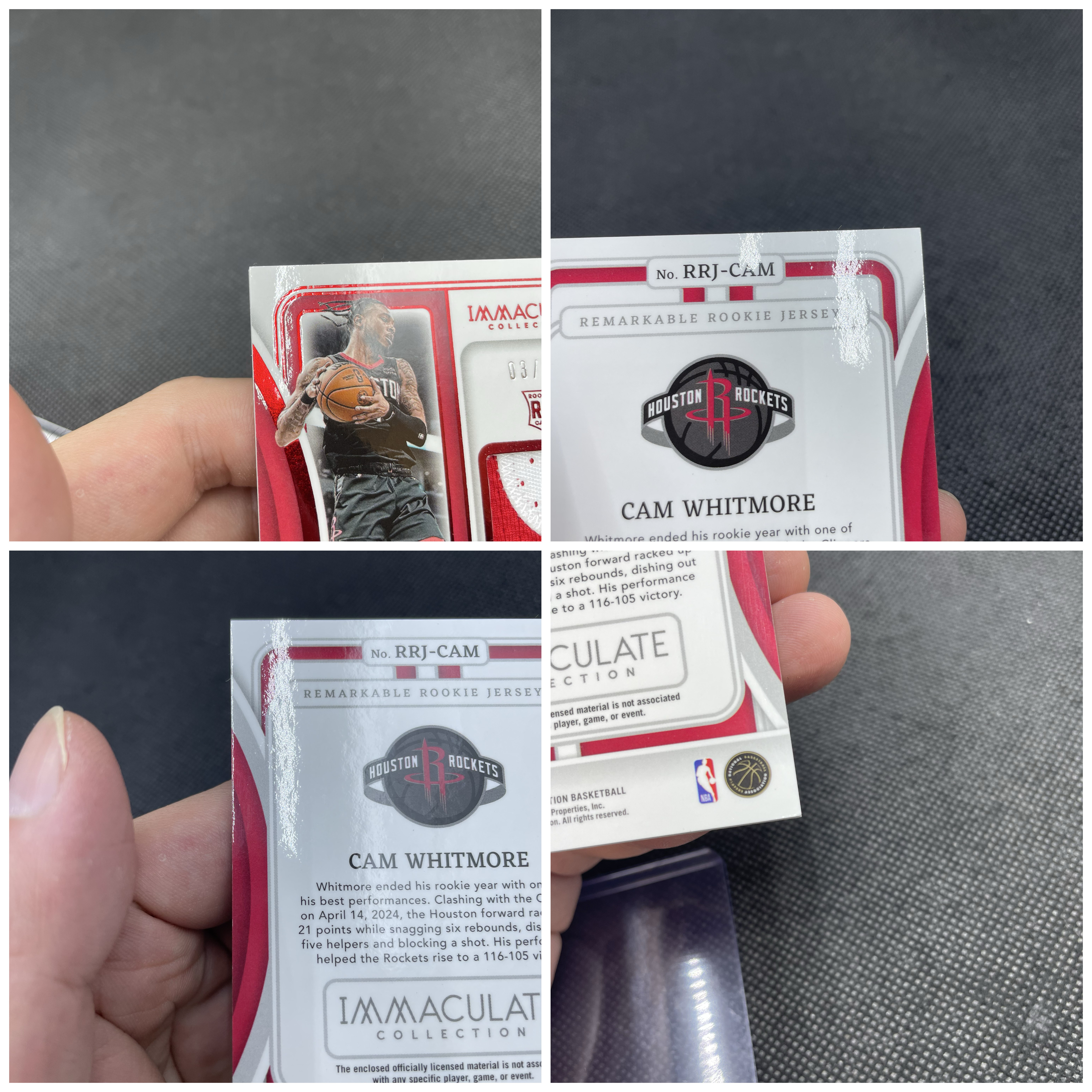 2023-24 Panini Immaculate Cam Whitmore RC 火箭 新秀 卡姆 惠特莫尔 惠特摩尔 03/25编 球衣Patch 物料 红平行 小窗双色切割 品如图 不累计 Yo