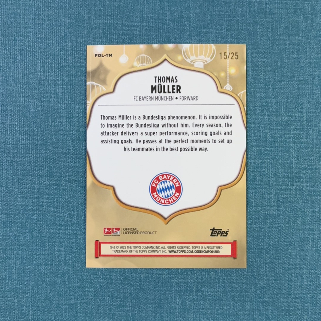 2022-23 Topps 德甲 碧玉 Thomas Muller 托马斯 穆勒 15/25编 低编 新春特卡 橙玉折 拜仁慕尼黑 卡品如图 HBM