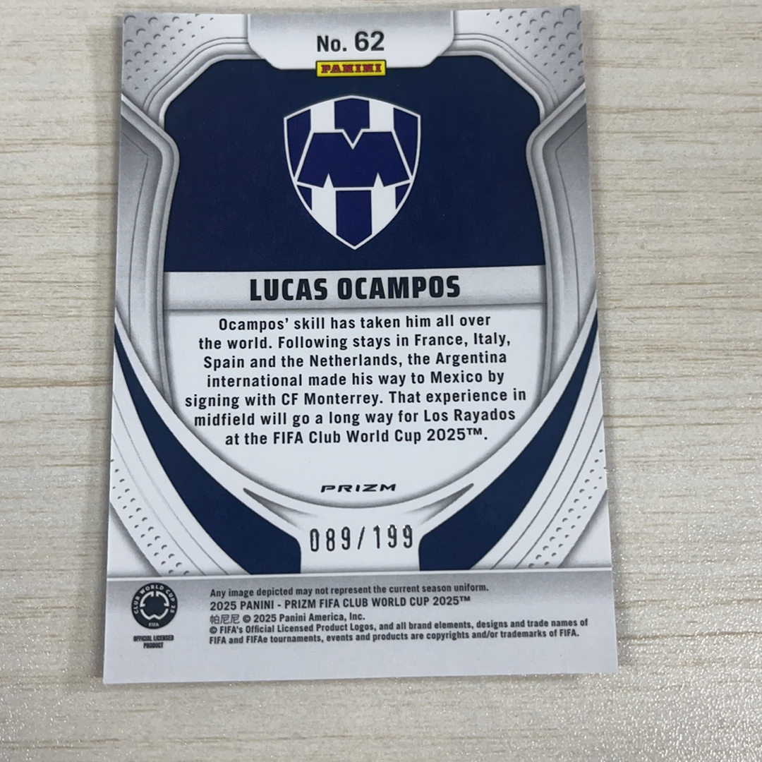 【小牛代拍】2025 Panini Prizm FIFA Club World Cup Lucas Ocampos 卢卡斯 奧坎波斯 塞维利亚 蒙特雷 89/199编 红折 折射 元年 世俱(一哥)