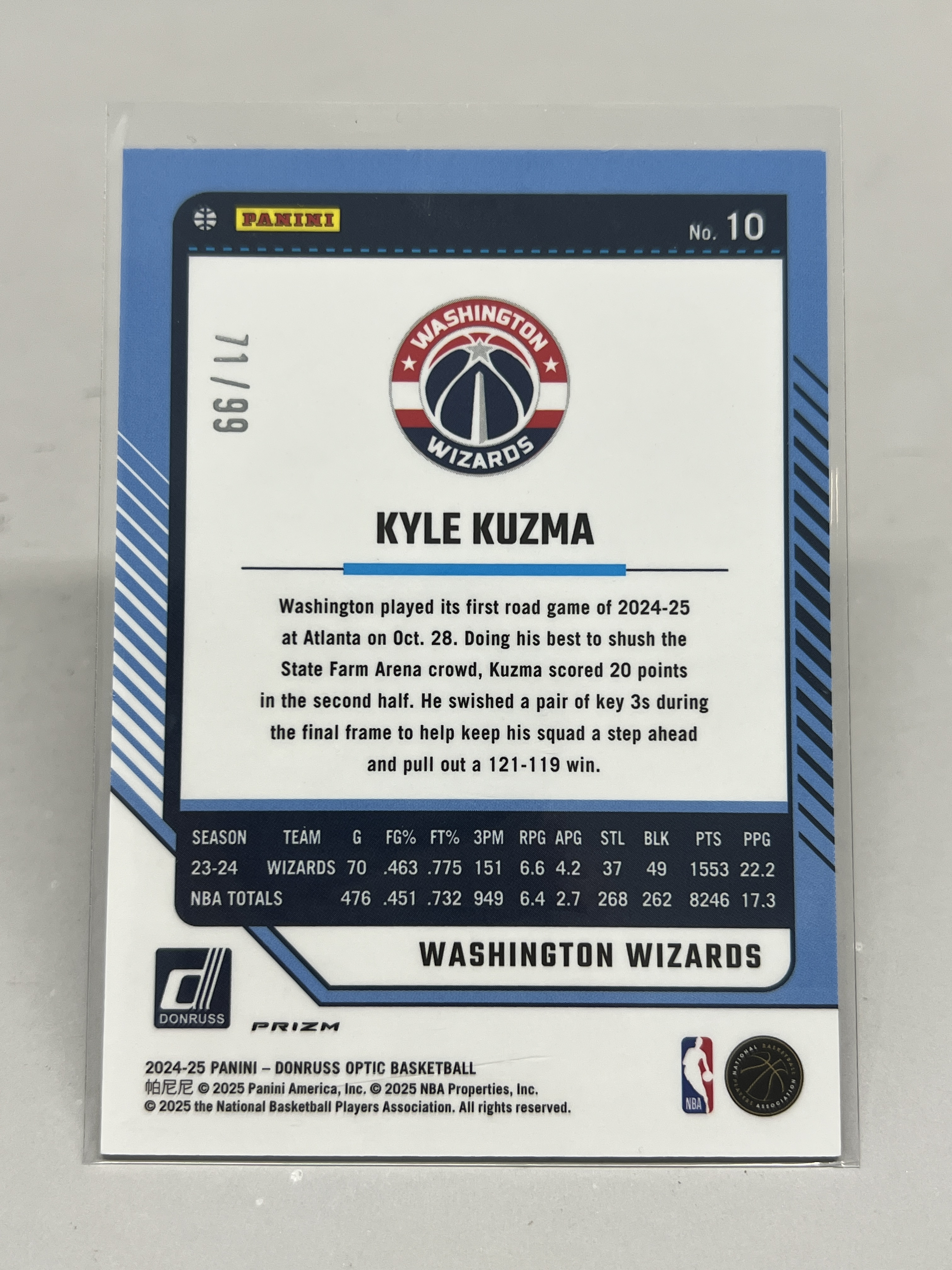2024-25 Panini Donruss Optic Kyle Kuzma【挂机拍卖】帕尼尼 杜蕾斯 OP 凯尔·库兹马 奇才 71/99 红折 #232 收藏 凑套 卡品如图