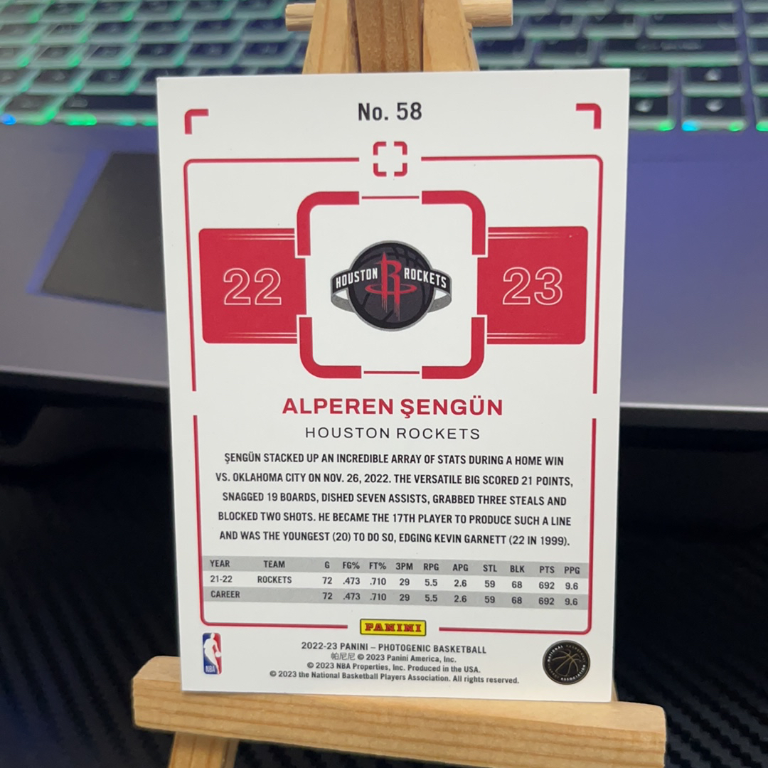 2022-23 Panini PaniniPhotoGenicNBA Alperen Sengun 阿尔佩伦 申京 火箭 上镜系列 卡品如图 瑕疵看图 凑图必备 值得收藏!