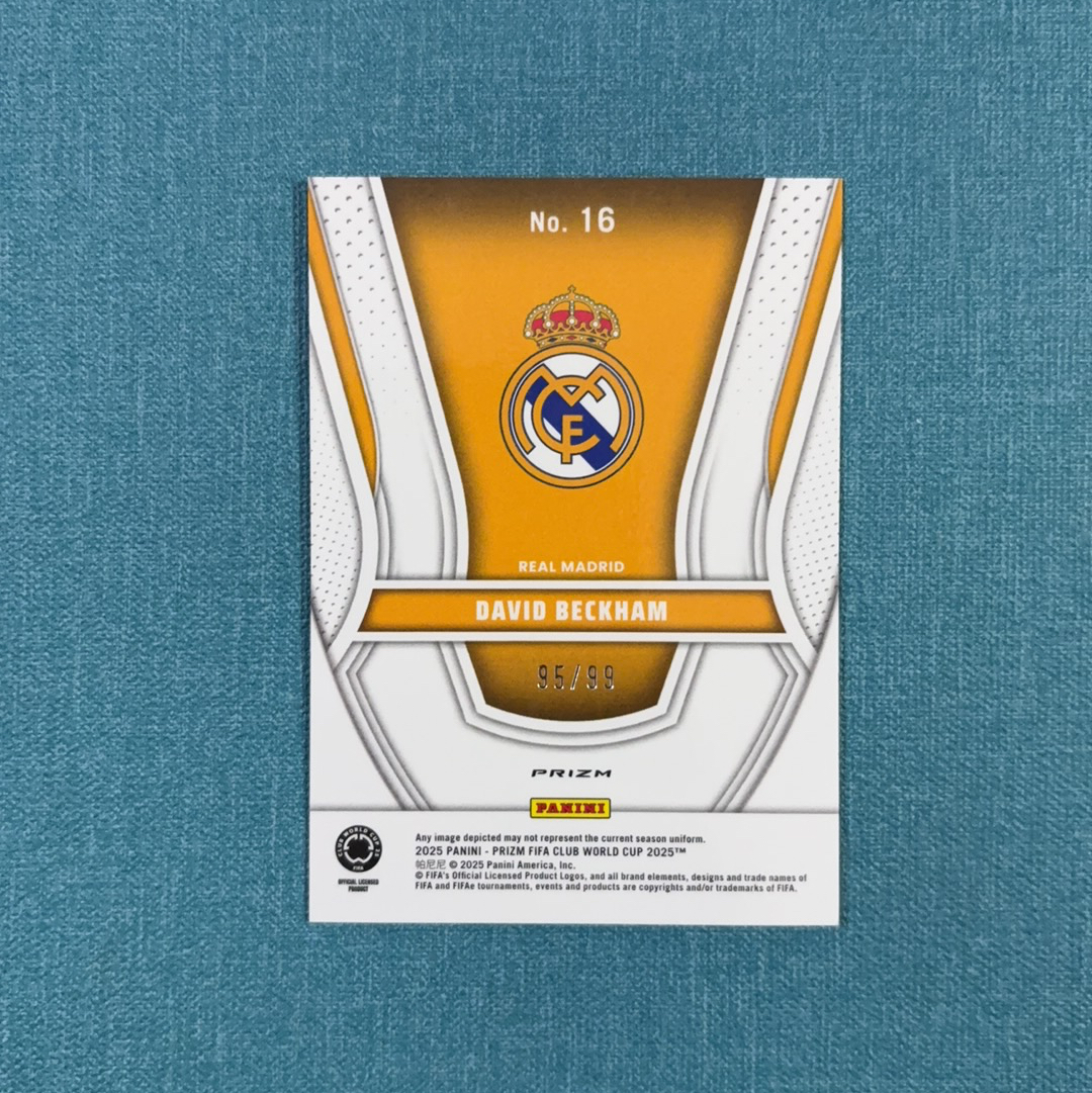 2025 Panini Prizm 世俱杯 David Beckham 小贝 贝克汉姆 95/99编 Legendary Talents 传奇 特卡 蓝碎冰折 皇家马德里 皇马 卡品如图 WEI