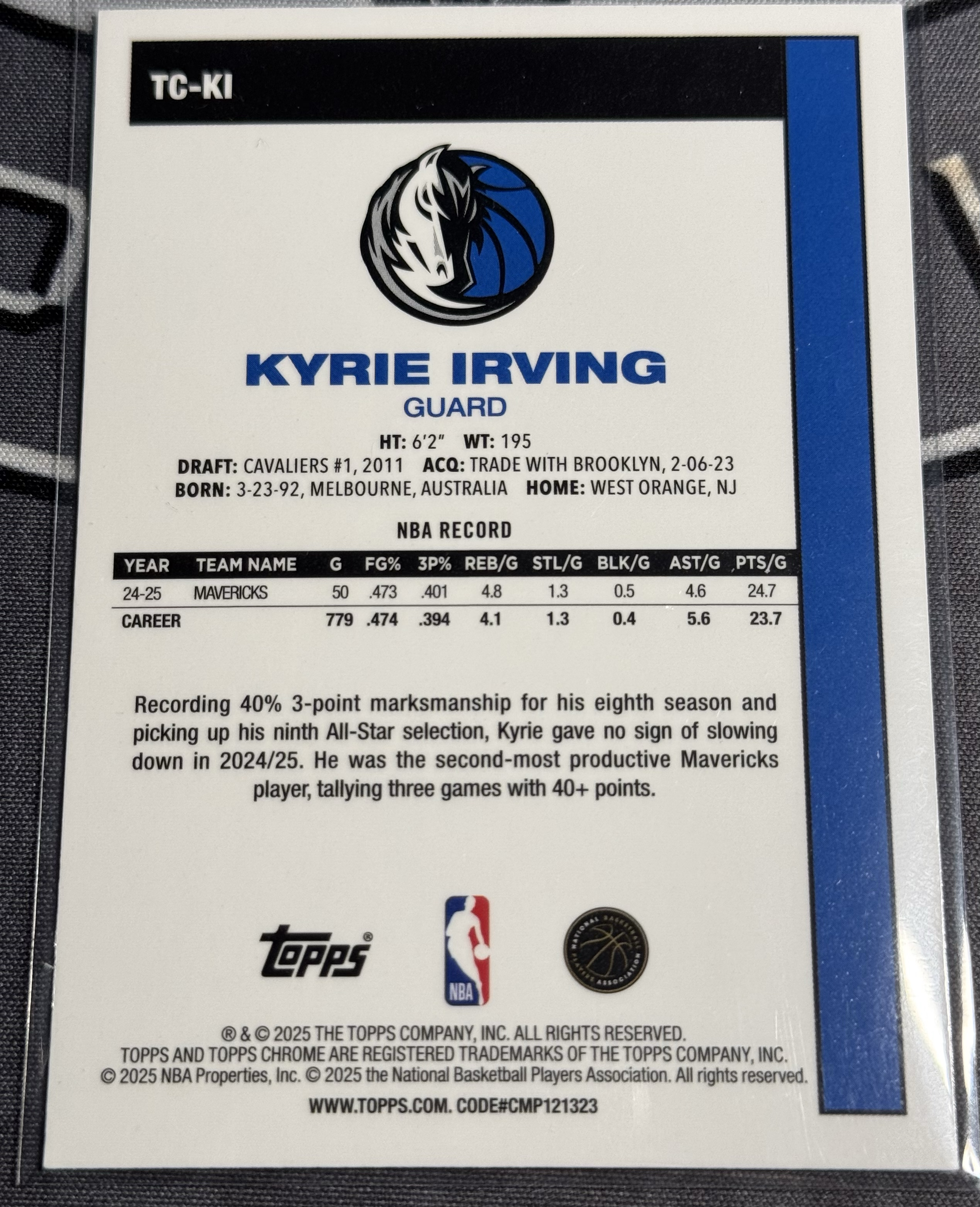 2025 Topps Flagship Kyrie Irving Topps Chrome 篮球 旗舰 凯里 欧文 欧神仙 达拉斯 独行侠 45周年 复古 特卡 mojo折 卡品不保 瑕疵如图 XW