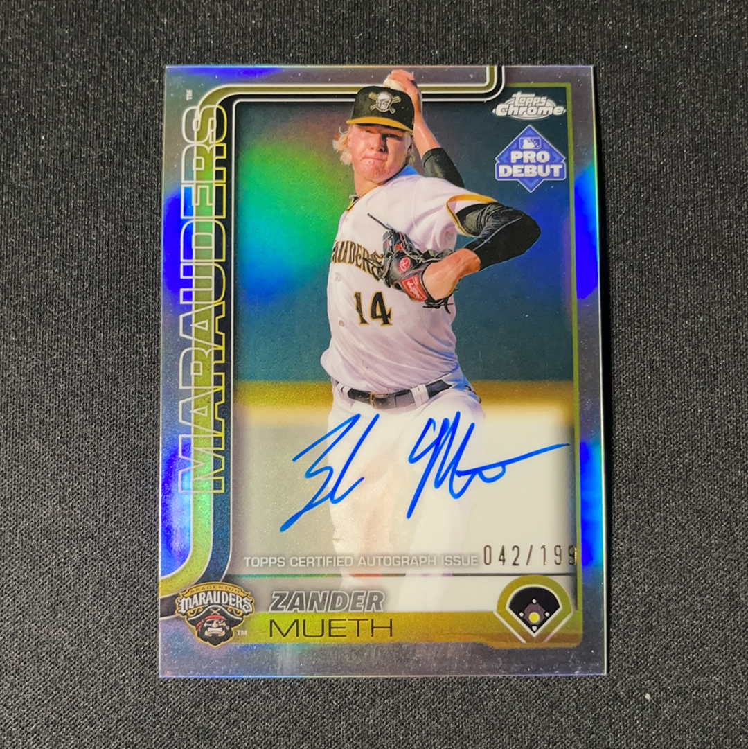 2025 Topps Pro Debut Zander Mueth RC 海盗 次轮秀 先发投手 debut 首秀 小联盟 Chrome签字 卡签 银折 199编 【L】