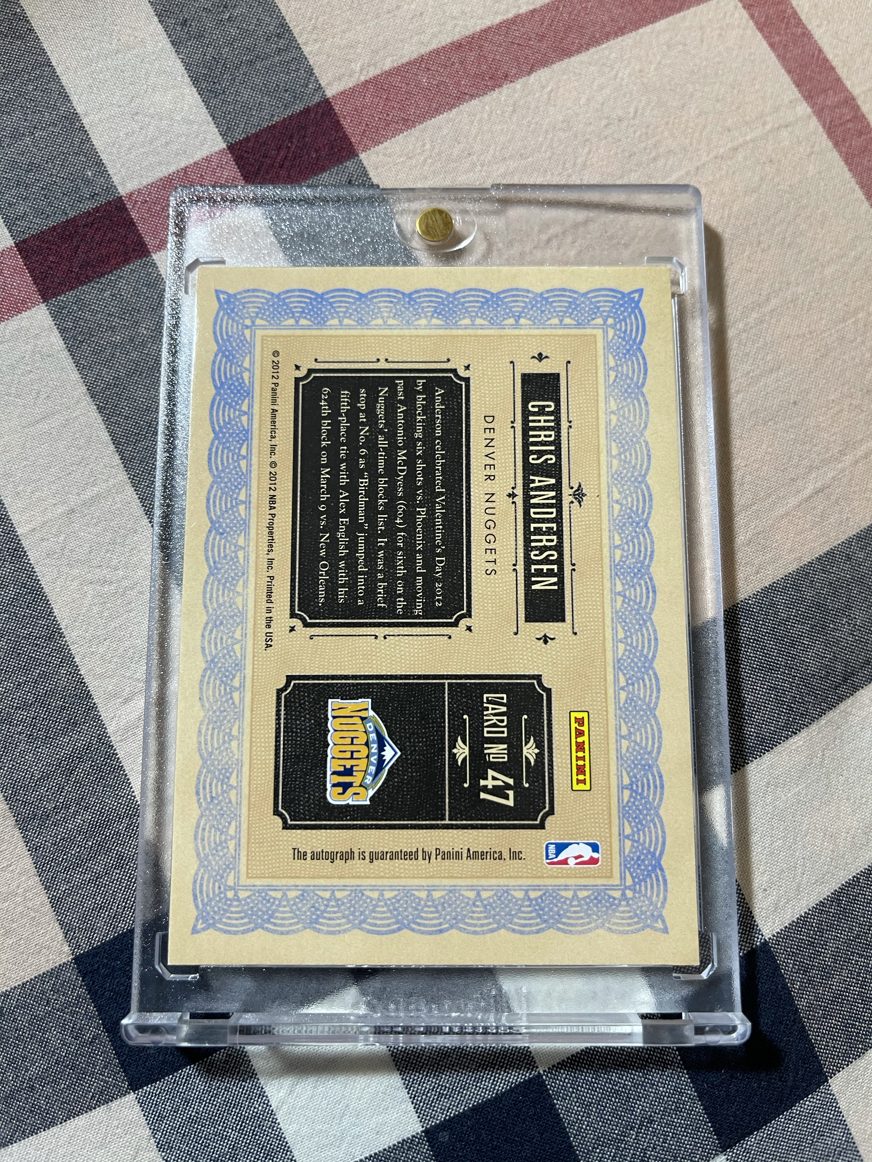 2012 金砖 gold standard 掘金 chris andersen 鸟人 克里斯 安德森 49编 签字 卡签 铭文 绰号 无平行 实卡绝美 詹姆斯韦德队友 卡品如图【cherry】