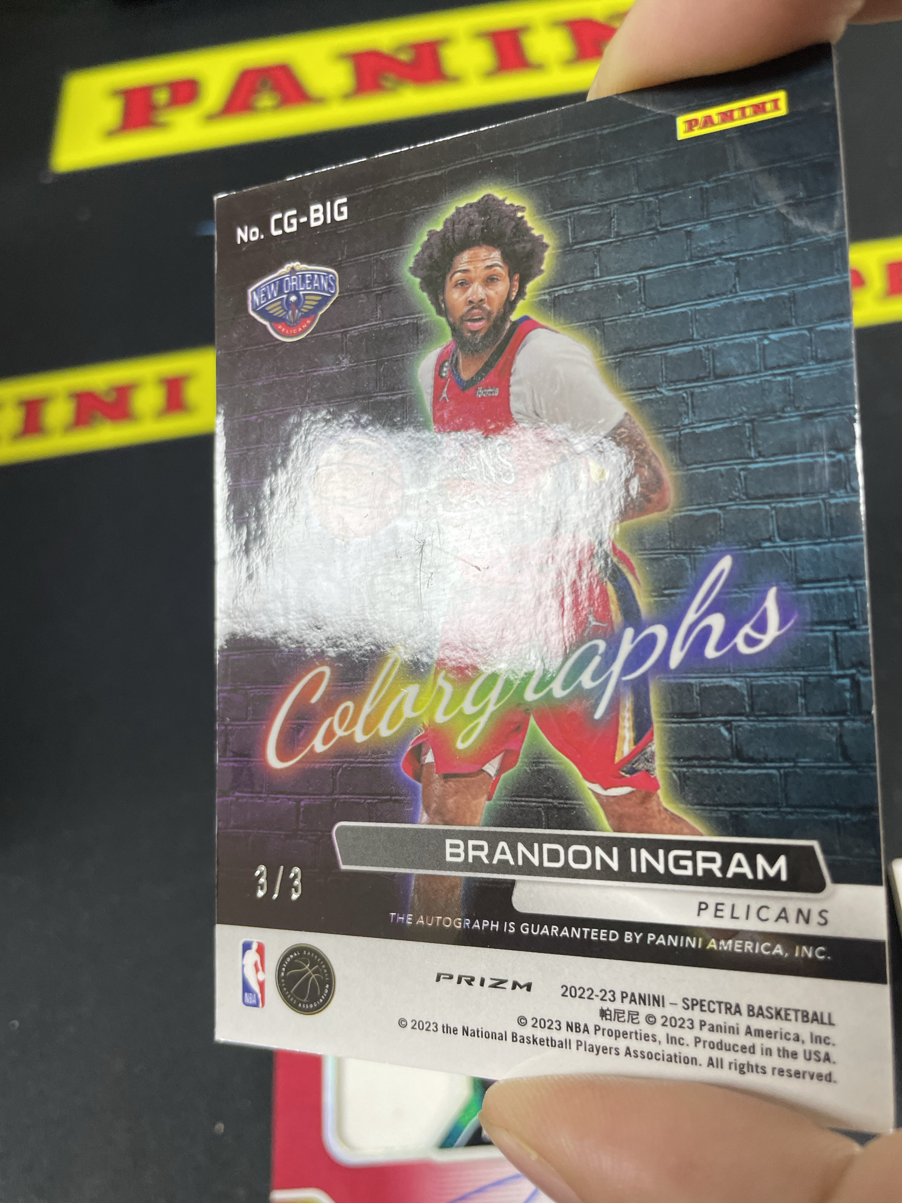 【皮成仙拍卖 统一手续费6%】 PANINI 22-23 光谱 SPECTRA 鹈鹕 英格拉姆 金hyper折射 签字 卡签 3/3编 尾编 瑕疵如图 值得收藏【只发顺丰】james669.27