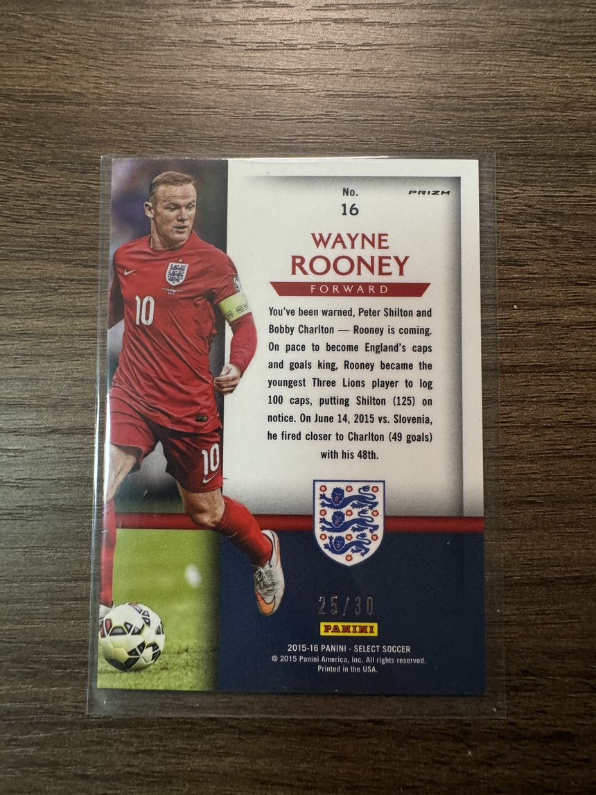 2015-16 Panini Select Wayne Rooney 韦恩鲁尼 25/30 扎染 最美折射 卡品如图 国家英雄！英格兰 曼联 历史射手王 C罗队友 同期多张同款鲁尼在拍！