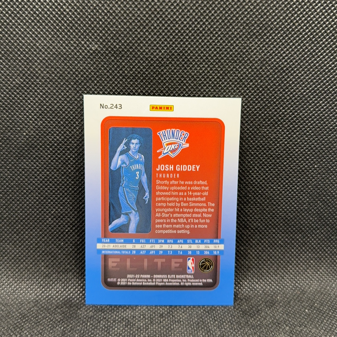 【Roseee代卖】 panini 21-22 杜蕾斯 Donruss Elite 雷霆 RC 新秀 紫版 49编 约什 吉迪 Josh Giddey Dub