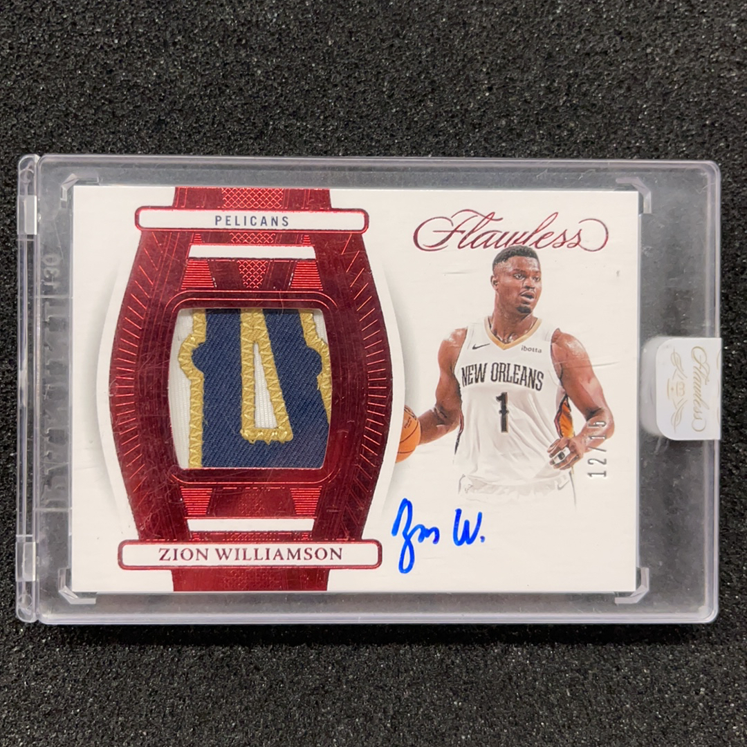 【TK拍卖】2023-24 Panini Flawless Zion Williamson 手提 鹈鹕 锡安 威廉姆森 胖虎 15编 签字 卡签 球衣切割 patch 红平行 原封砖